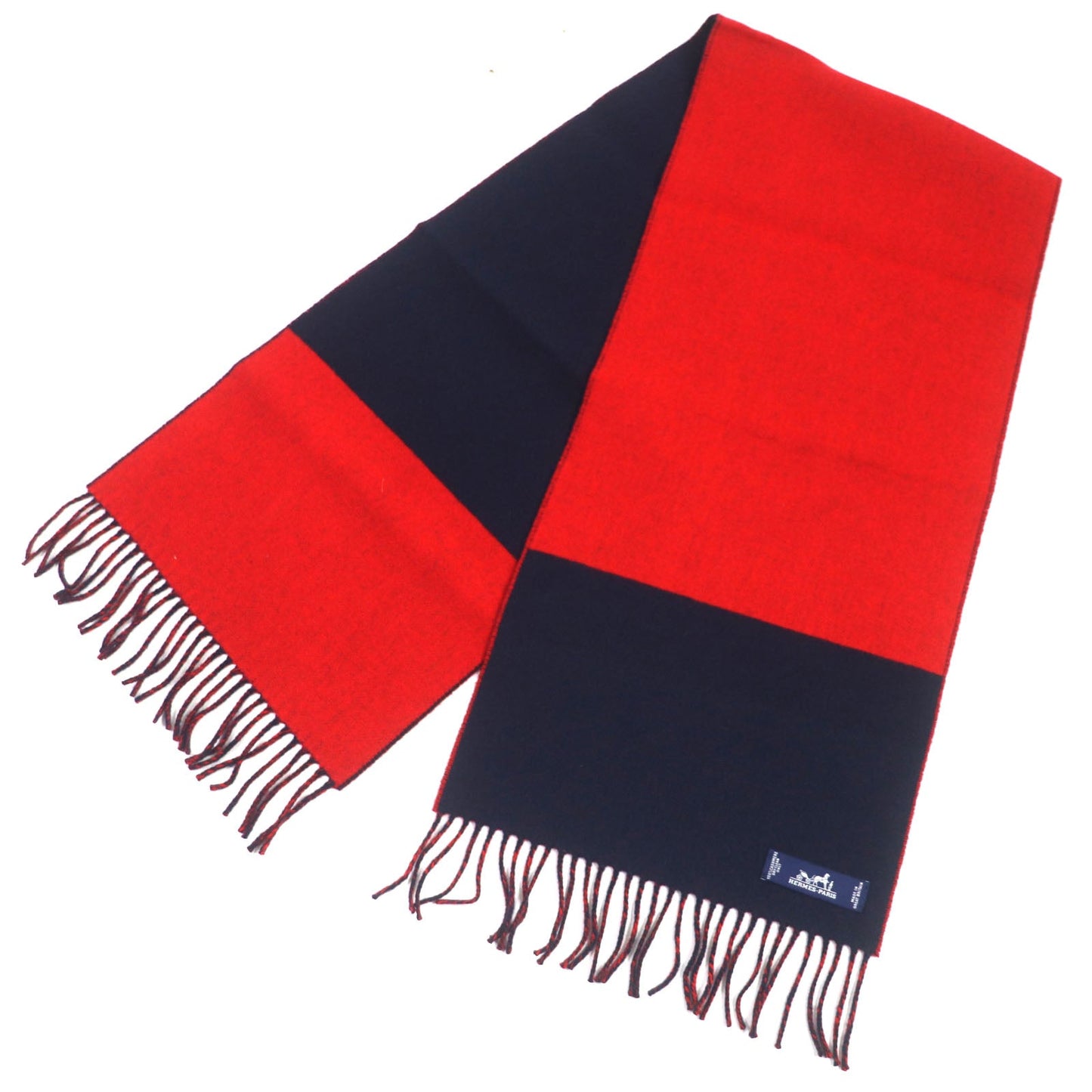 HERMES Scarf H258091S Main: 100% cashmere MARINE/ROUGE mens Used