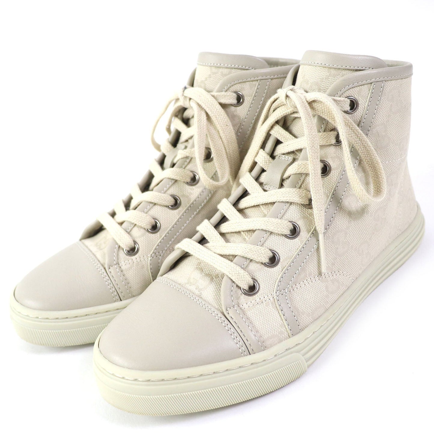 GUCCI High cut sneakers 426186 Main: Canvas, Part: Leather light beige Women 34.5 Used