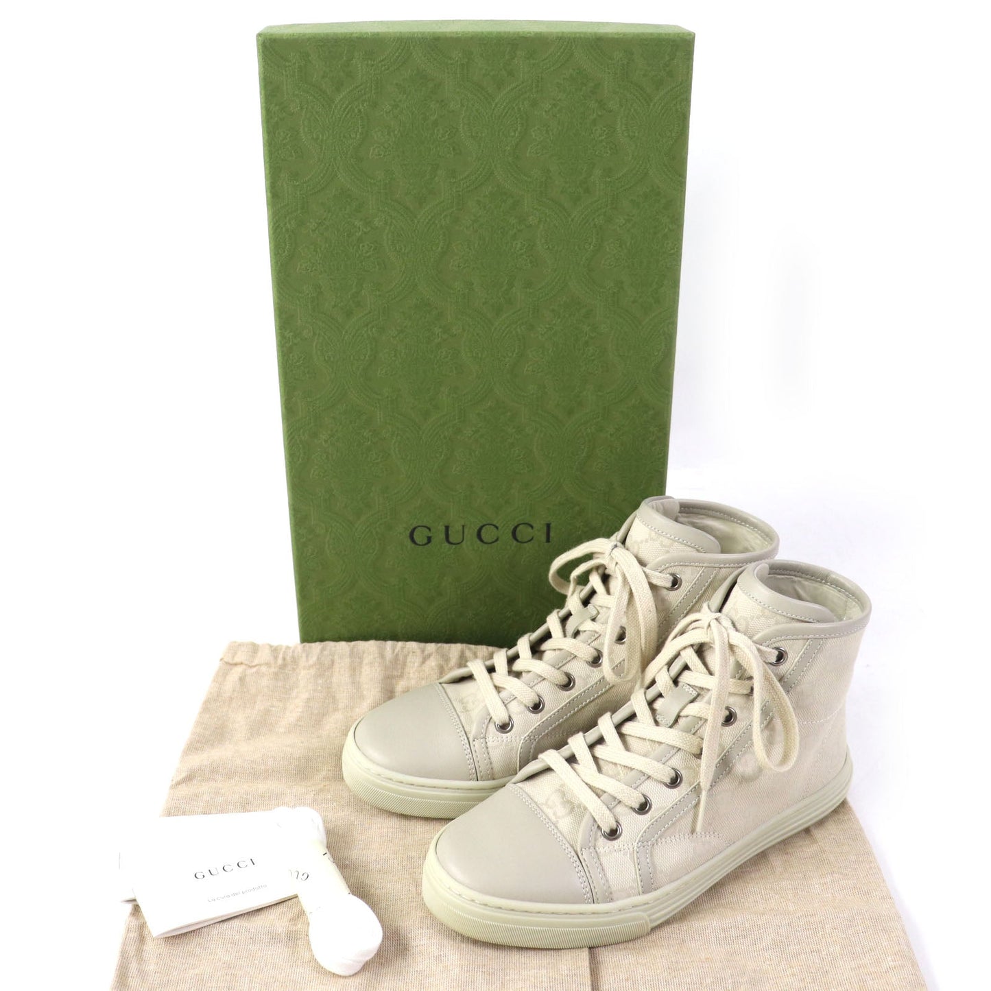 GUCCI High cut sneakers 426186 Main: Canvas, Part: Leather light beige Women 34.5 Used
