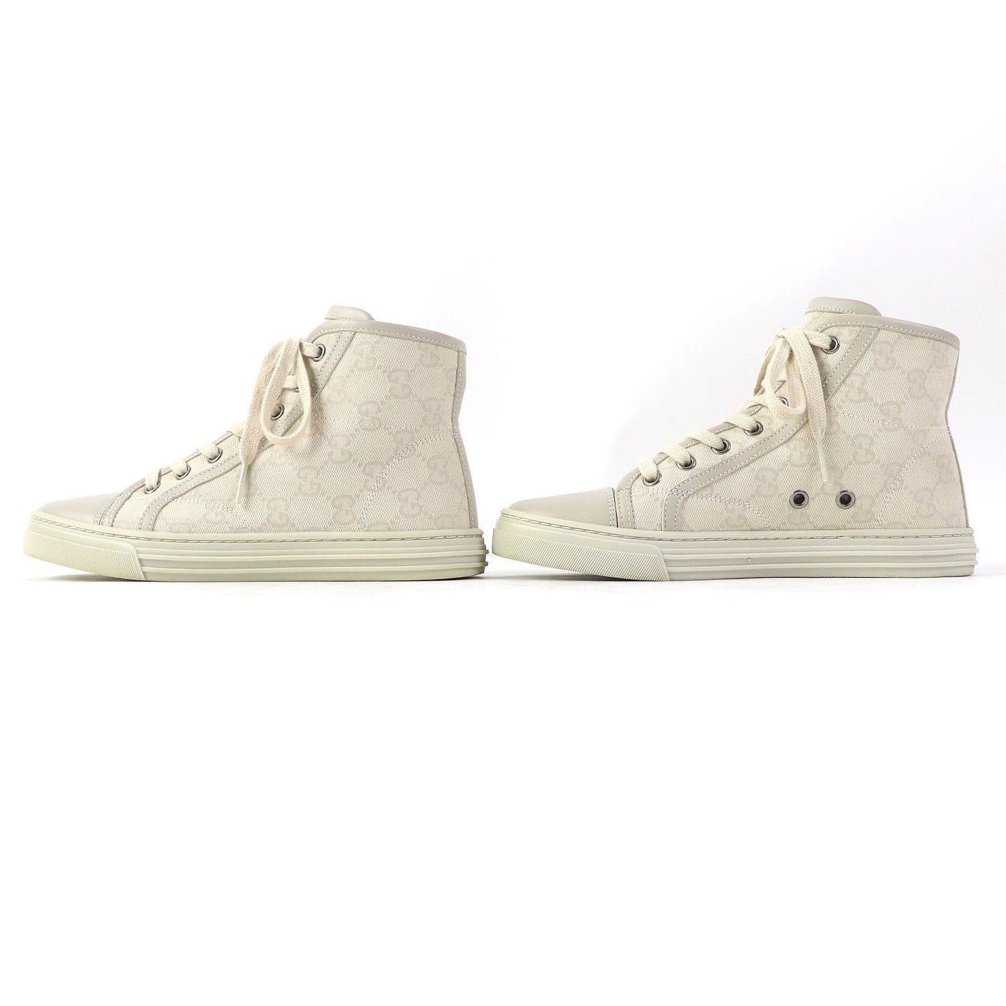 GUCCI High cut sneakers 426186 Main: Canvas, Part: Leather light beige Women 34.5 Used