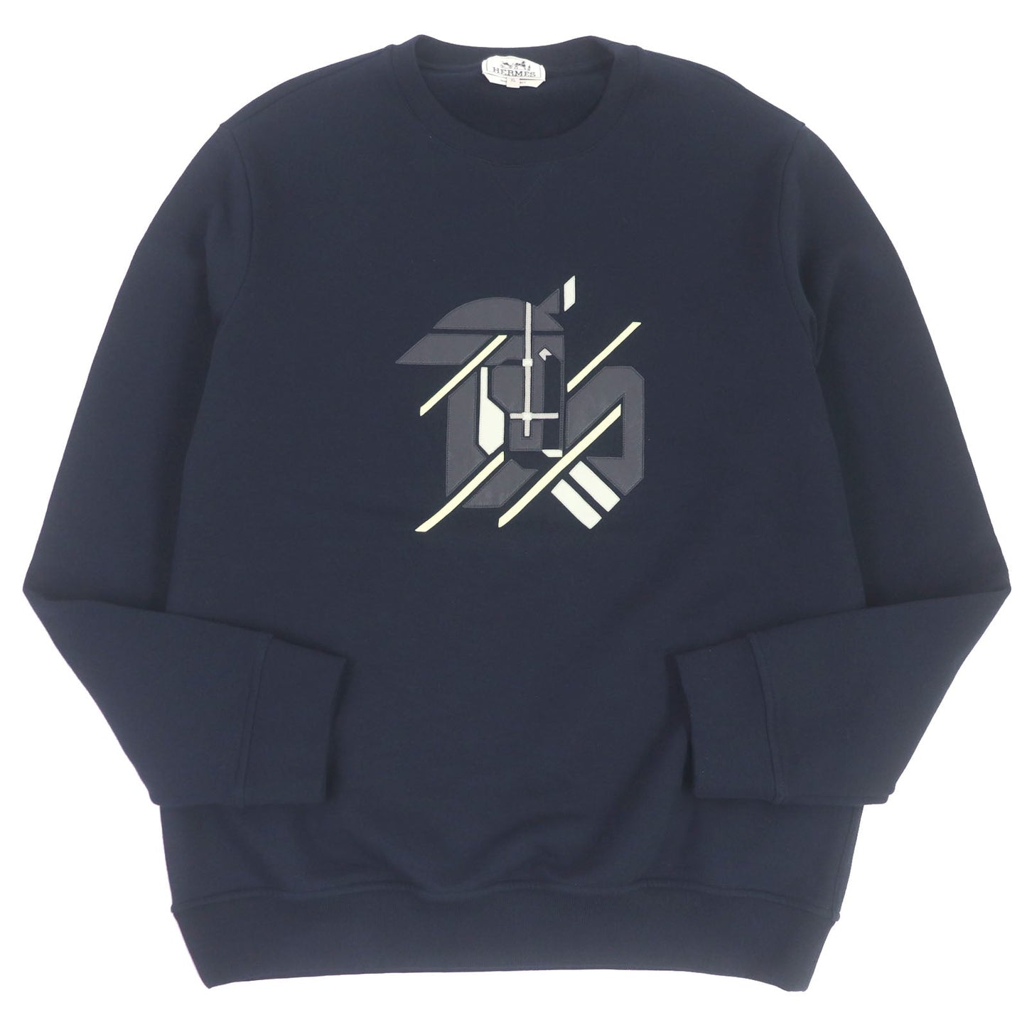 HERMES sweat cotton Dark navy Chevaux en symmetry XL