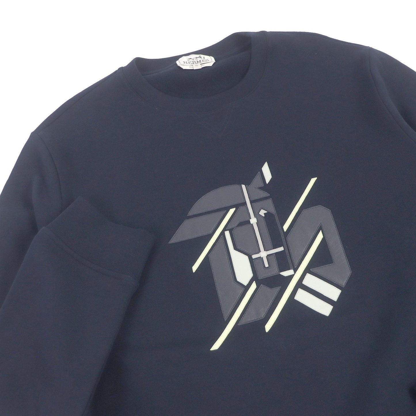 HERMES sweat cotton Dark navy Chevaux en symmetry XL