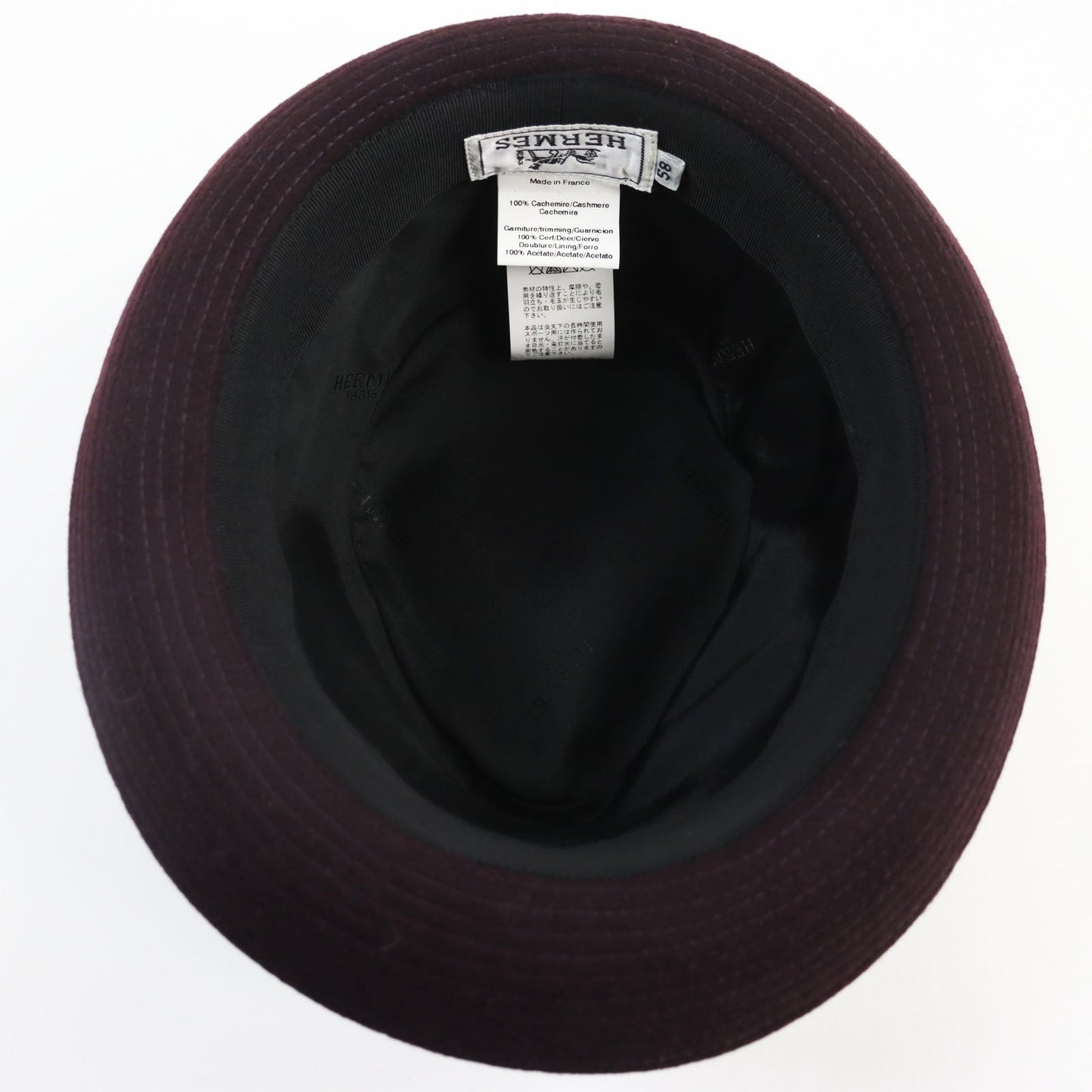 HERMES hat cashmere Bordeaux Black 58