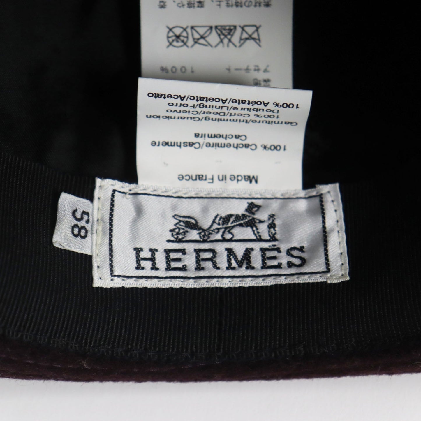 HERMES hat cashmere Bordeaux Black 58