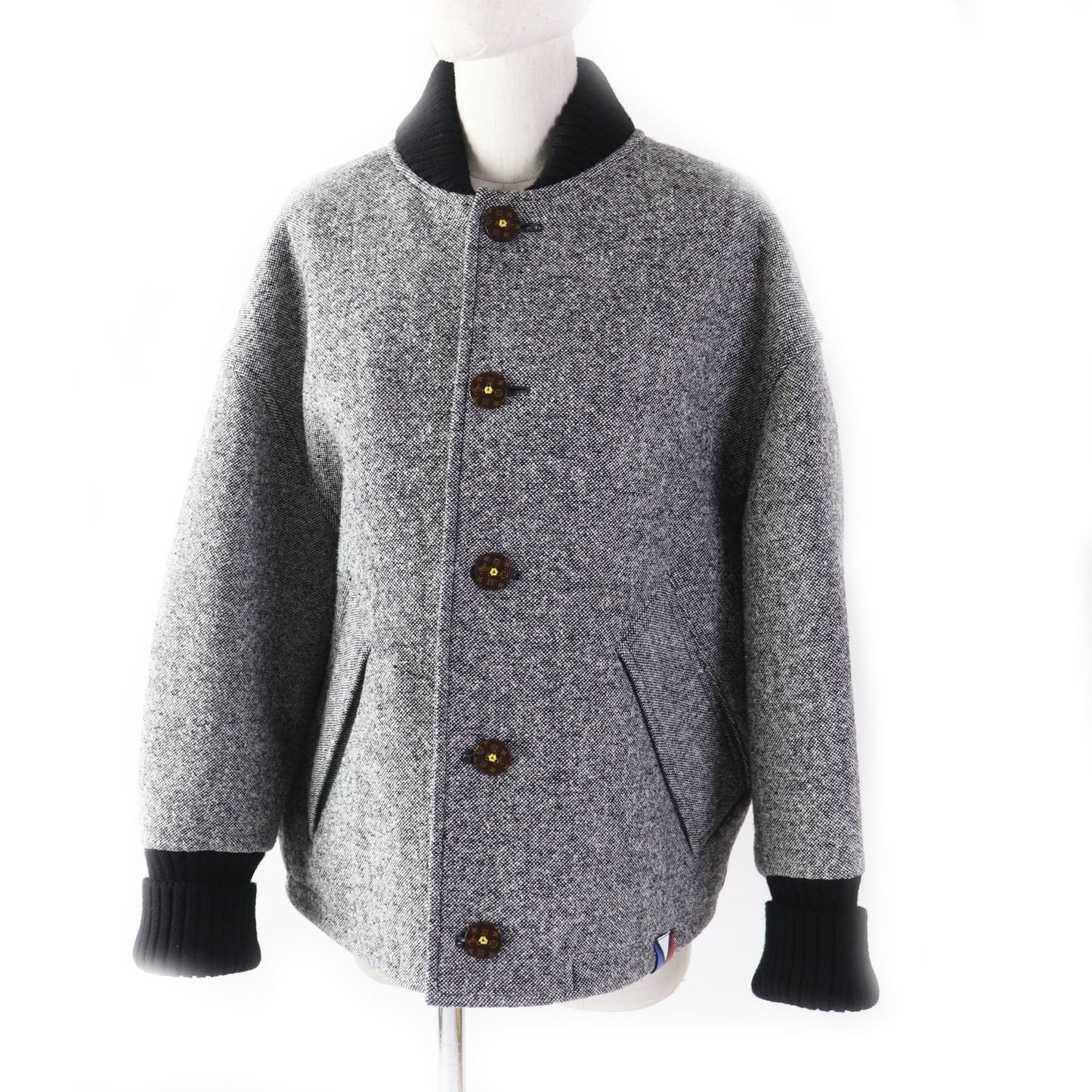 LOUIS VUITTON Blouson 1ACIVZ wool Black White tweed varsity jacket 36