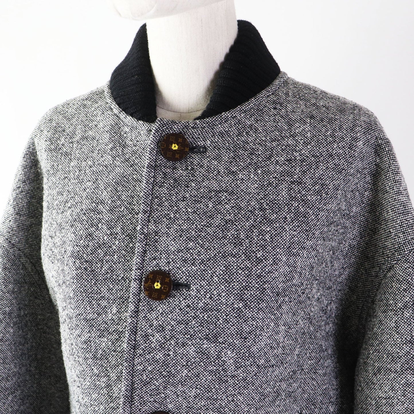 LOUIS VUITTON Blouson 1ACIVZ wool Black White tweed varsity jacket 36