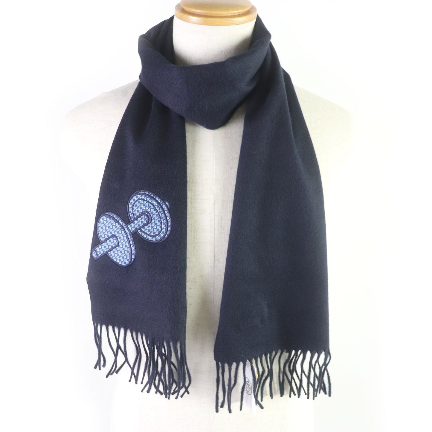 HERMES Scarf Main: 100% cashmere, Part: 100% silk Dark navy mens Used