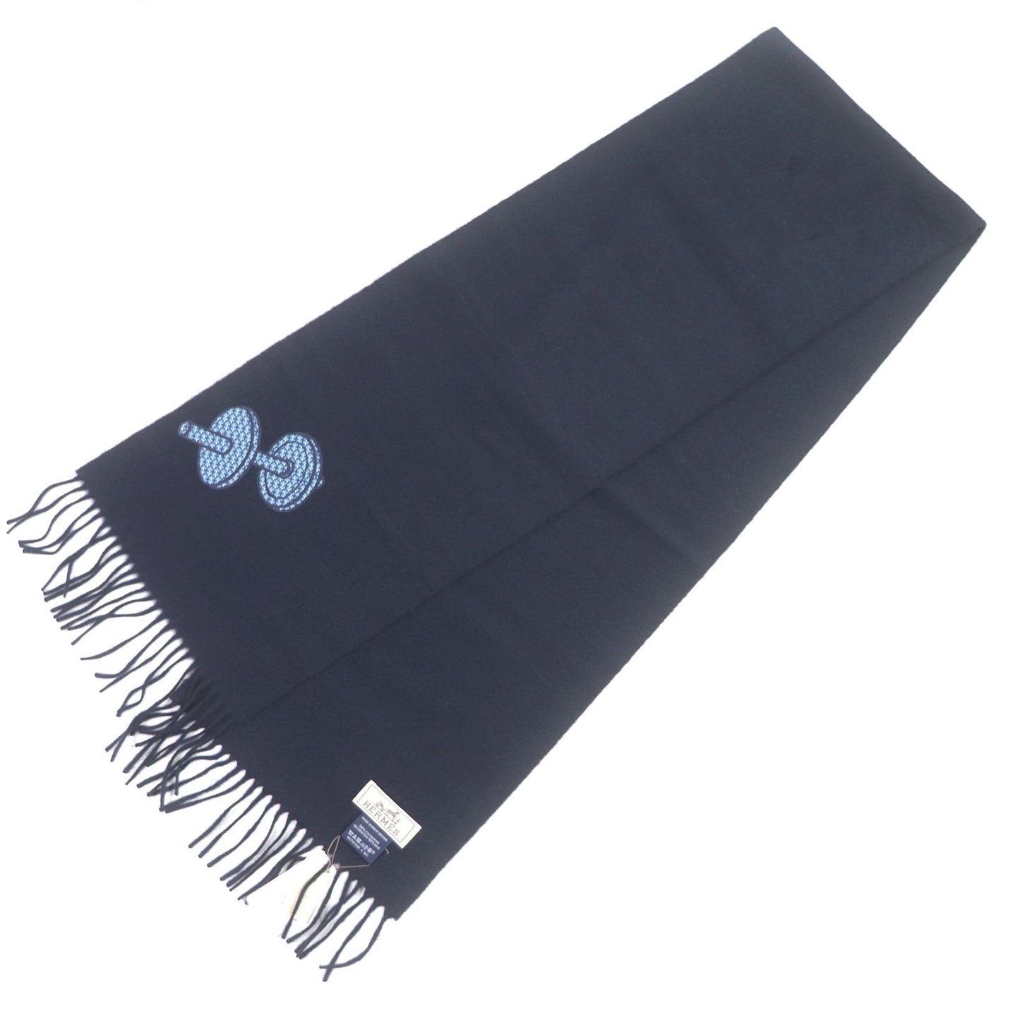 HERMES Scarf Main: 100% cashmere, Part: 100% silk Dark navy mens Used