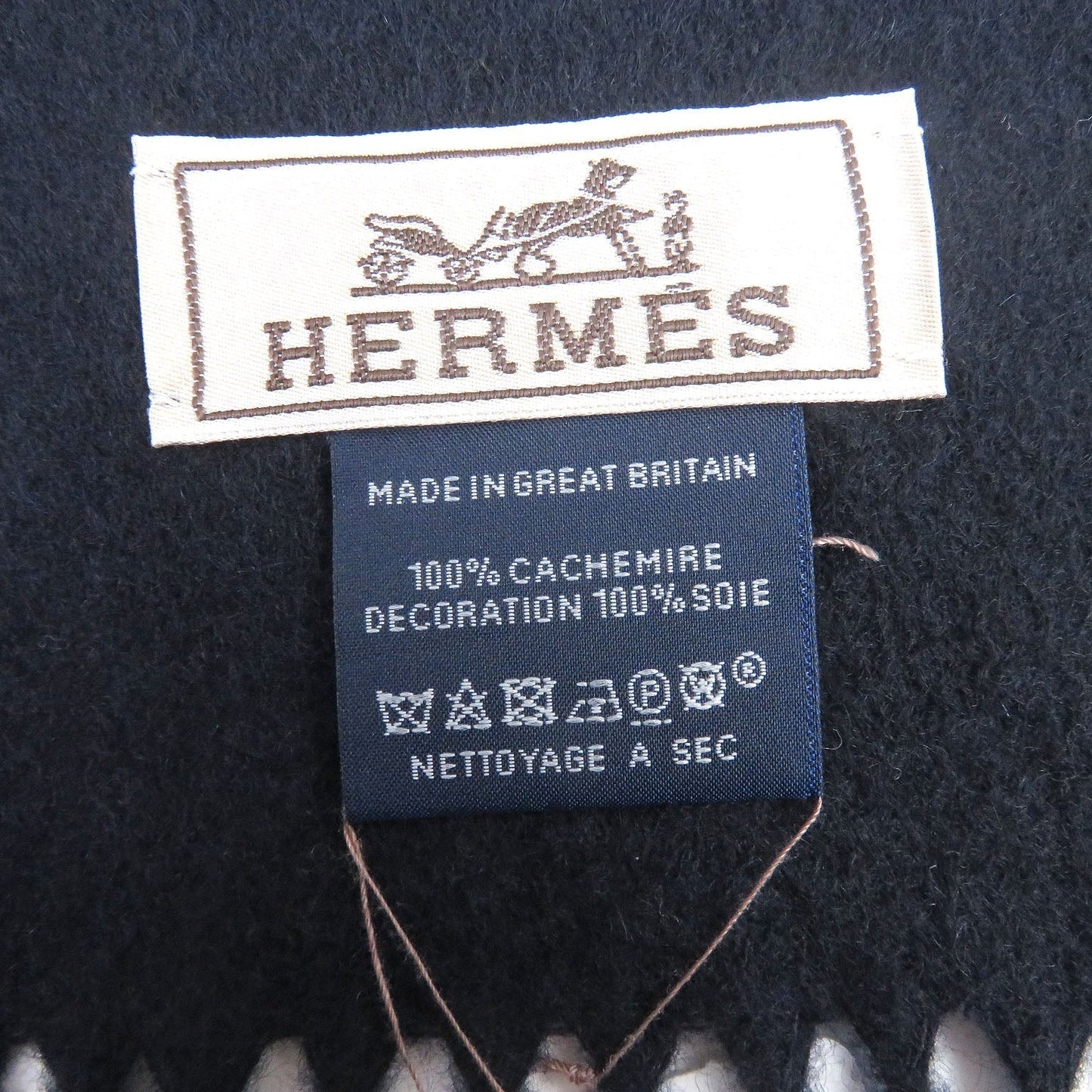 HERMES Scarf Main: 100% cashmere, Part: 100% silk Dark navy mens Used