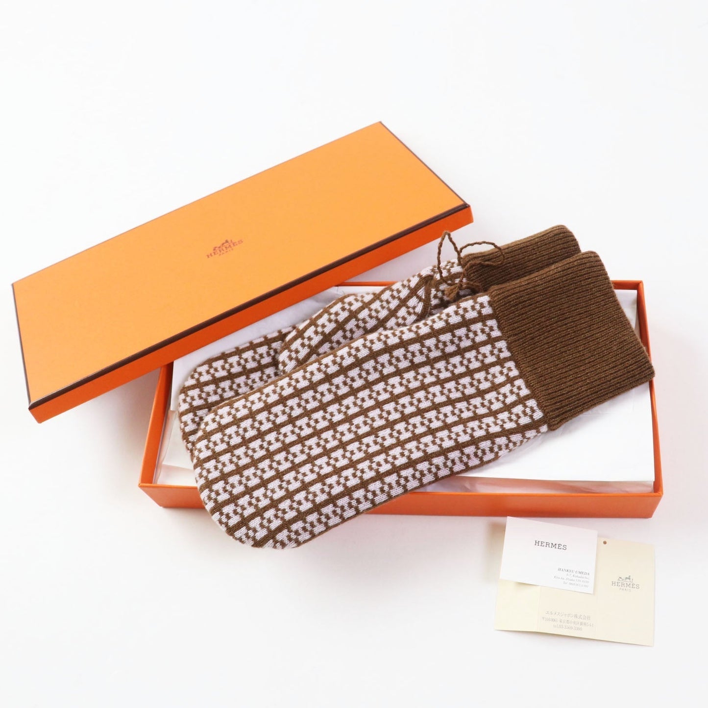 HERMES gloves cashmere Brown pink Hope M