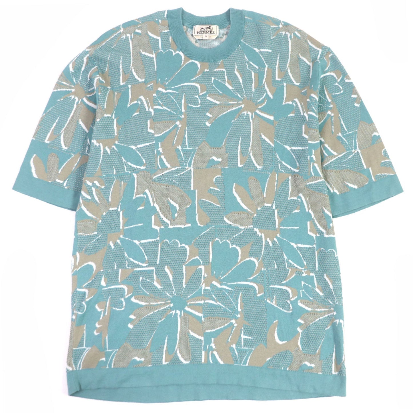 HERMES Short sleeve knit cotton Light blue XL
