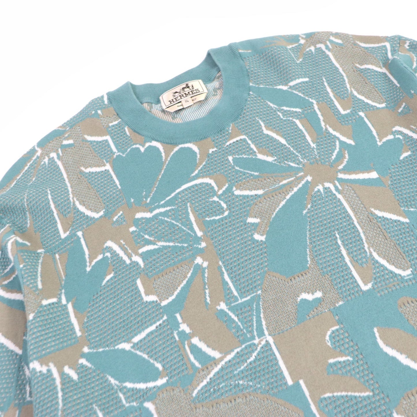 HERMES Short sleeve knit cotton Light blue XL