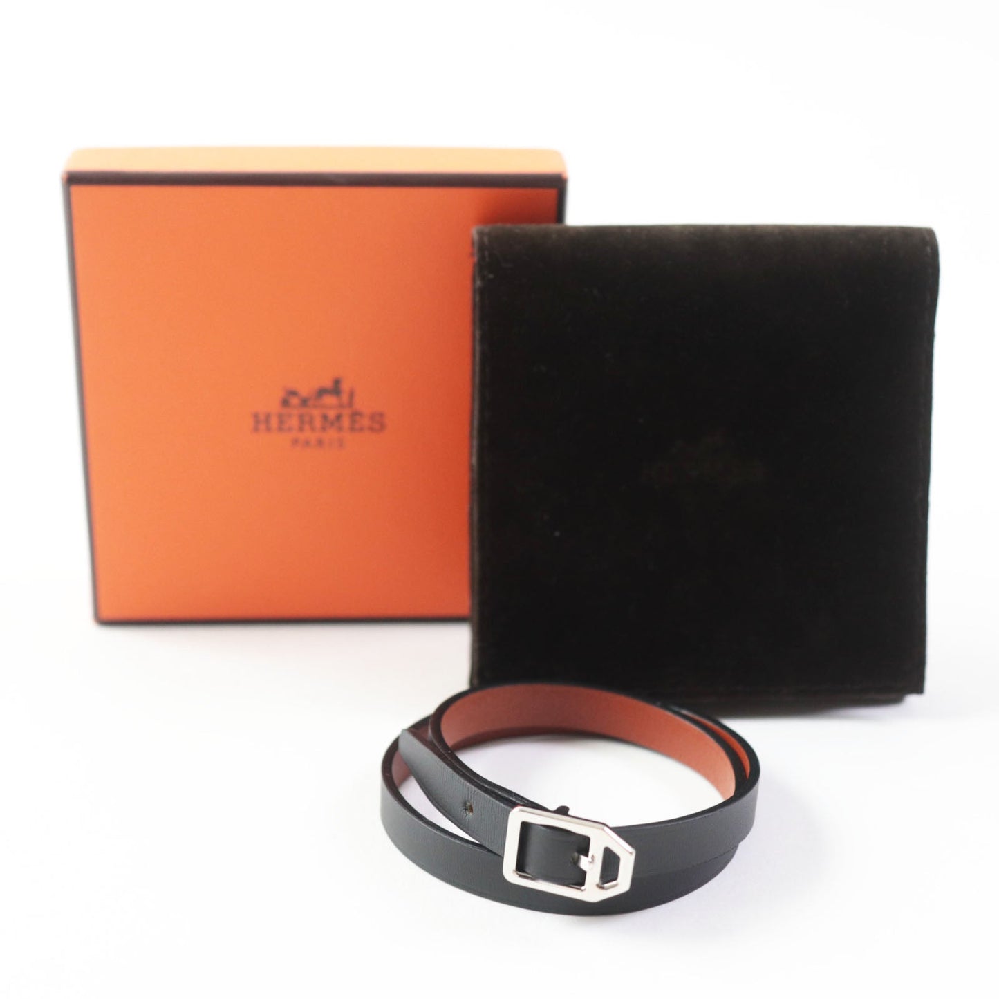 HERMES bracelet leather Black brown