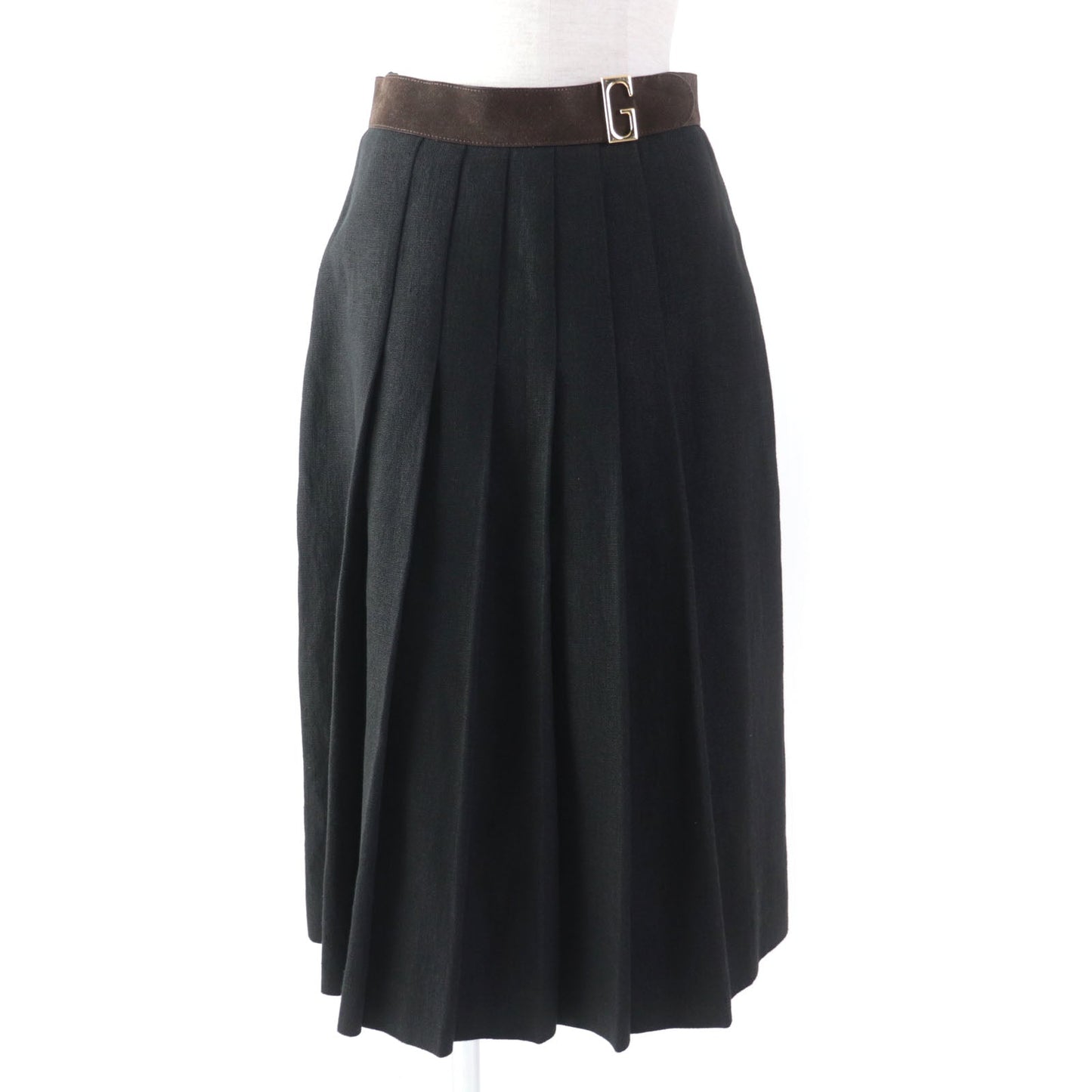 GUCCI Pleated skirt 511243 linen Black brown 40
