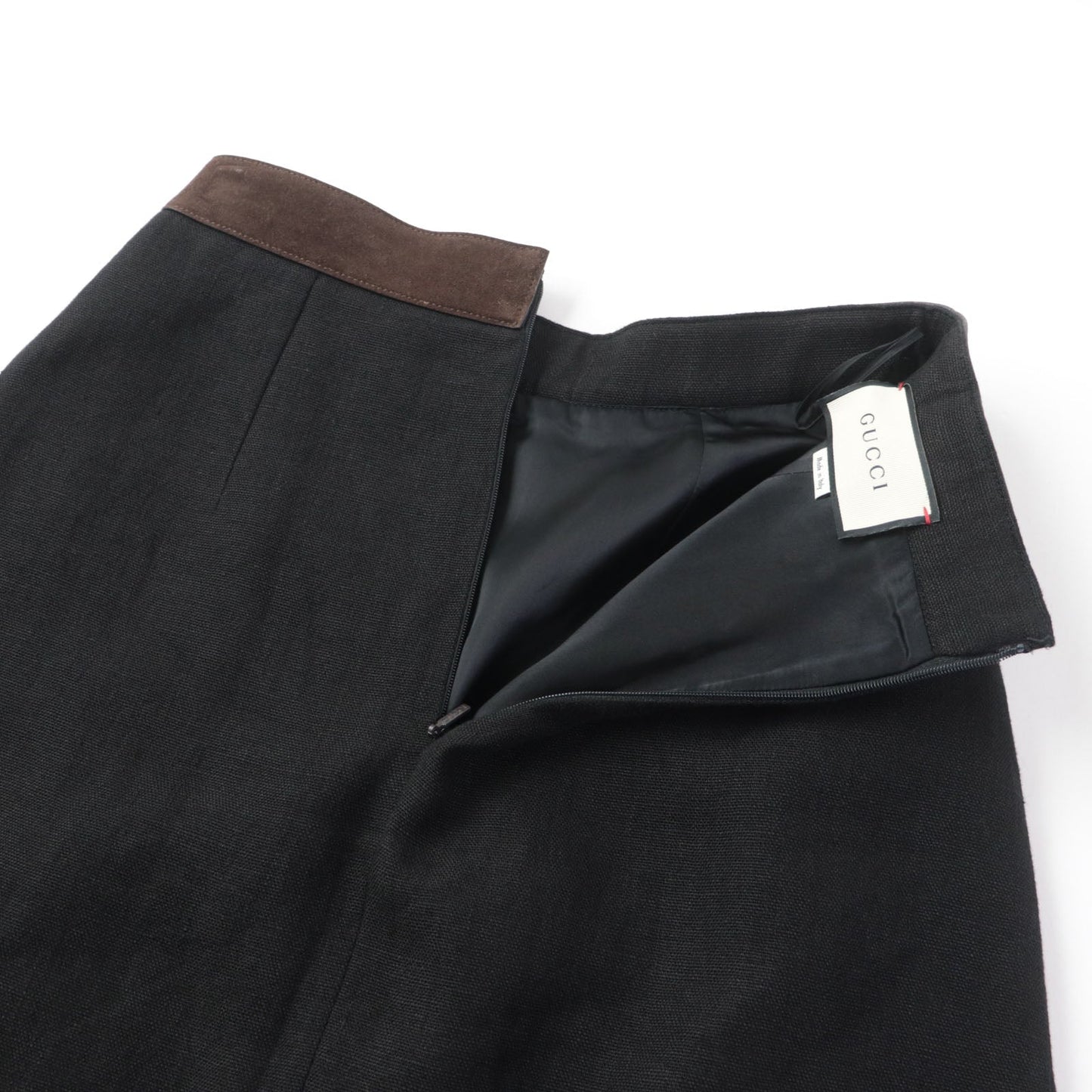 GUCCI Pleated skirt 511243 linen Black brown 40