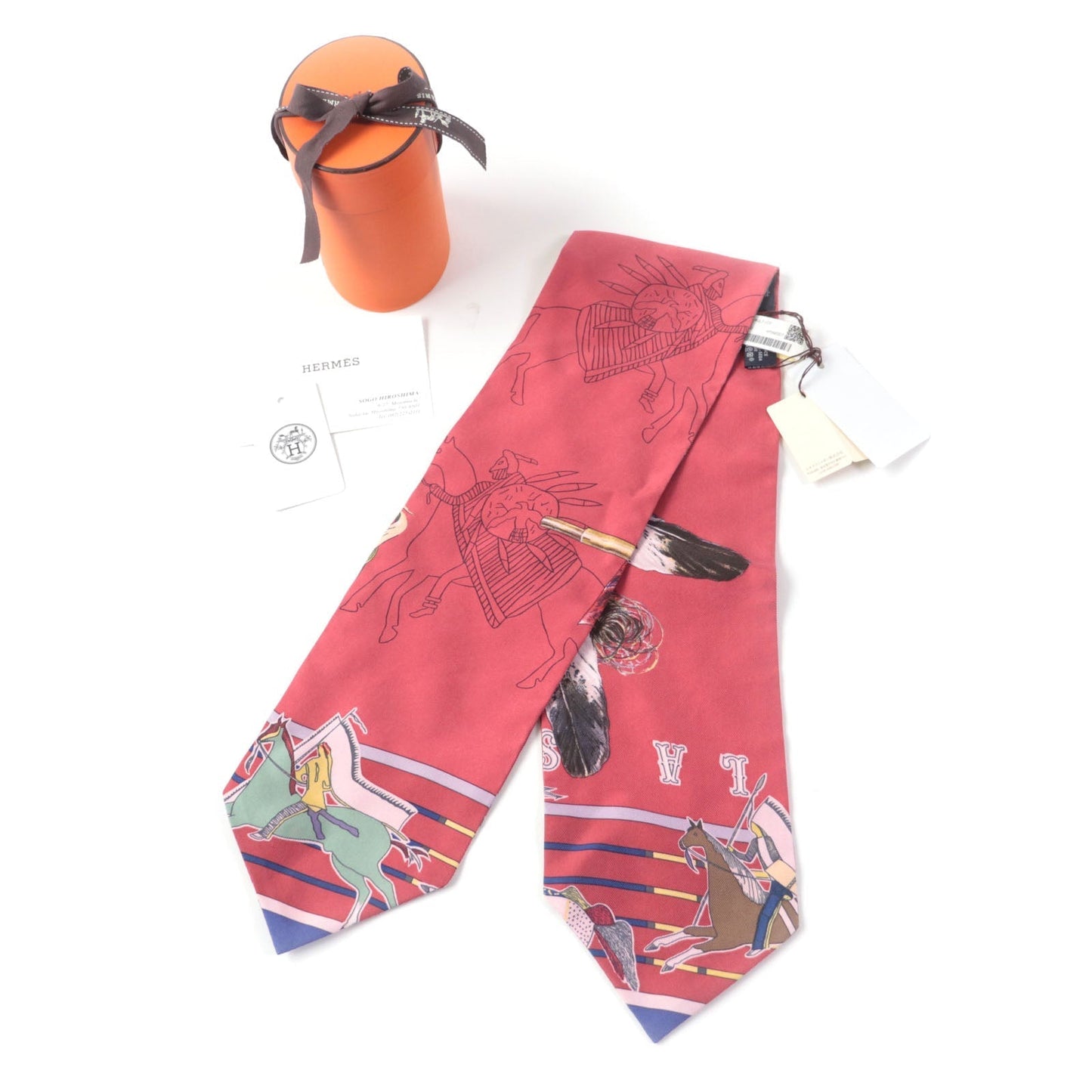 HERMES scarf Main: 100% silk MULTICO/ROUGE PANI LA SHAR PAWNEE Pawny Chief Twill up Women Used