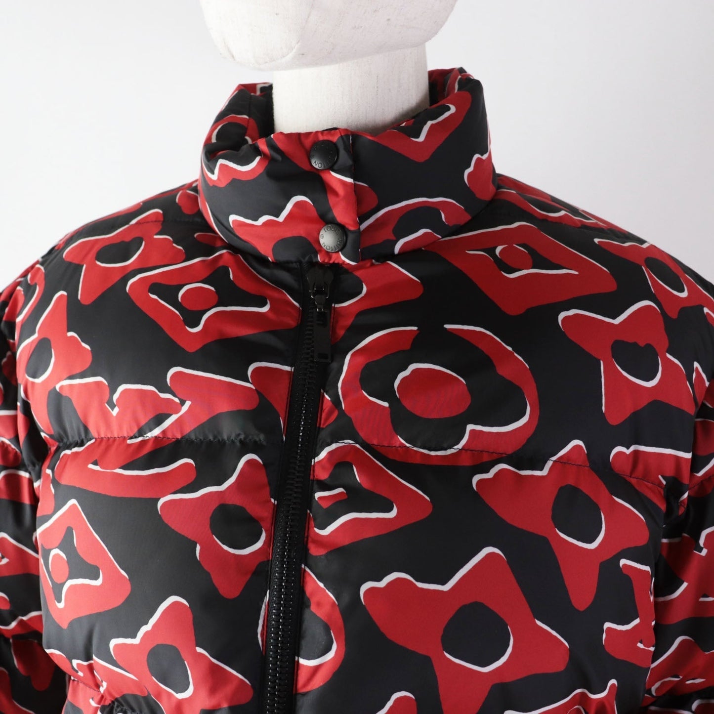 LOUIS VUITTON Down jacket polyester Red black Tufted monogram 38