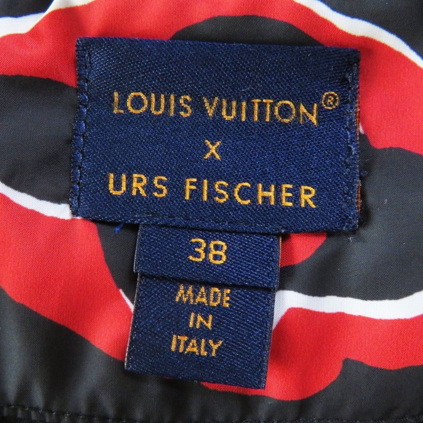 LOUIS VUITTON Down jacket polyester Red black Tufted monogram 38