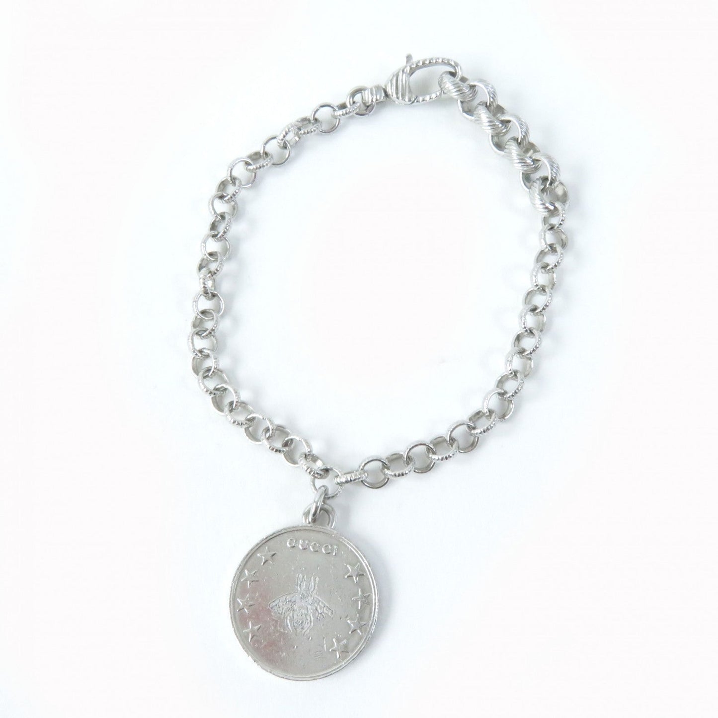 GUCCI bracelet 433499 AG925 Silver Interlocking G BEE Coin 18