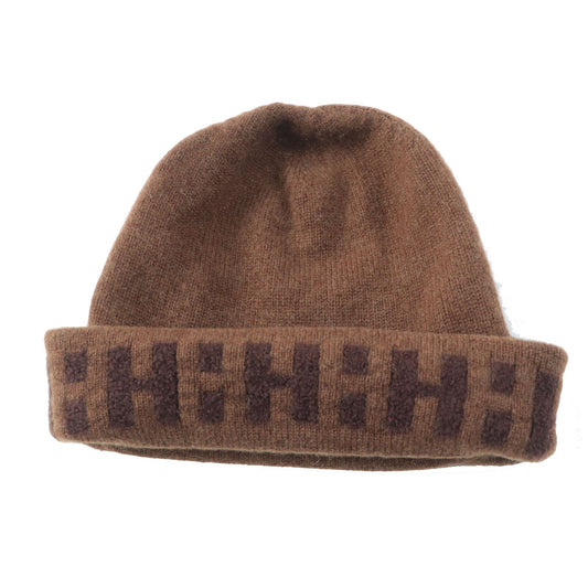 HERMES Knit cap cashmere Brown