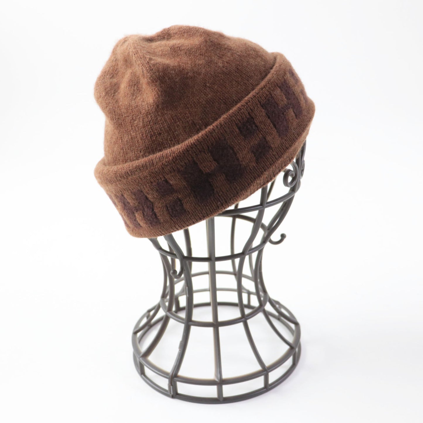 HERMES Knit cap cashmere Brown
