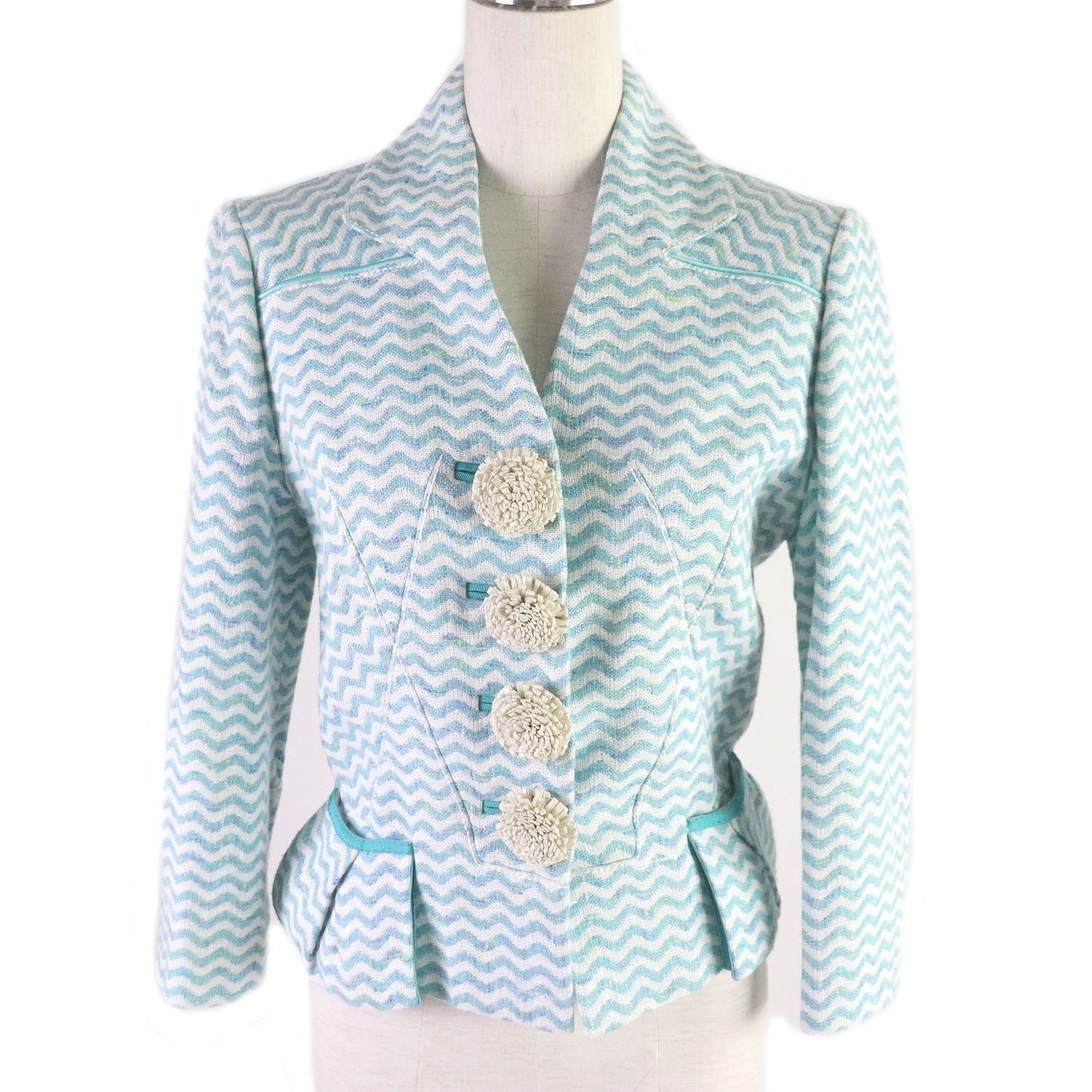 LOUIS VUITTON blazer Rayon Light blue Tweet Jacket Chevron stripe decorative buttons 34