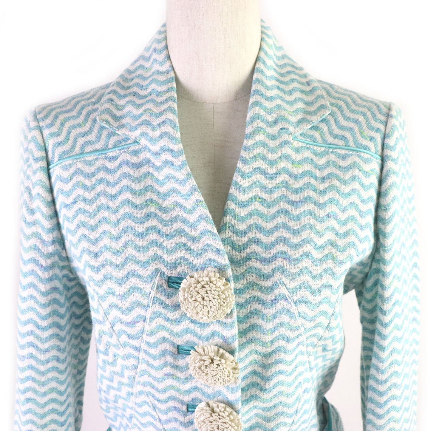 LOUIS VUITTON blazer Rayon Light blue Tweet Jacket Chevron stripe decorative buttons 34