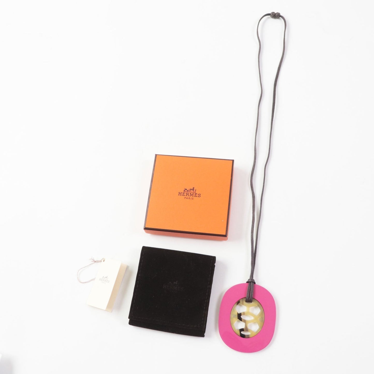 HERMES Necklace Buffalo Horn Lacquer Leather pink Lift GM