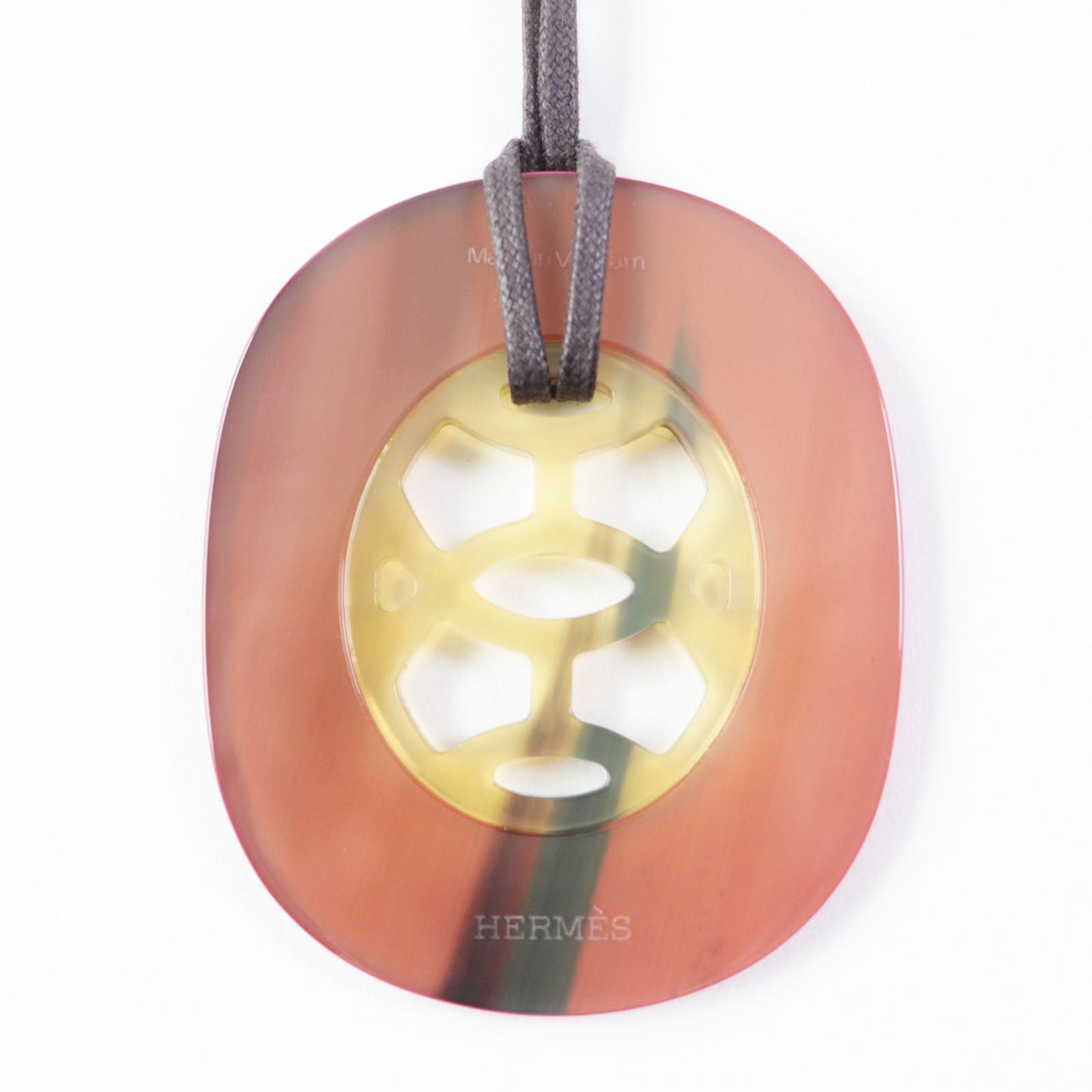 HERMES Necklace Buffalo Horn Lacquer Leather pink Lift GM