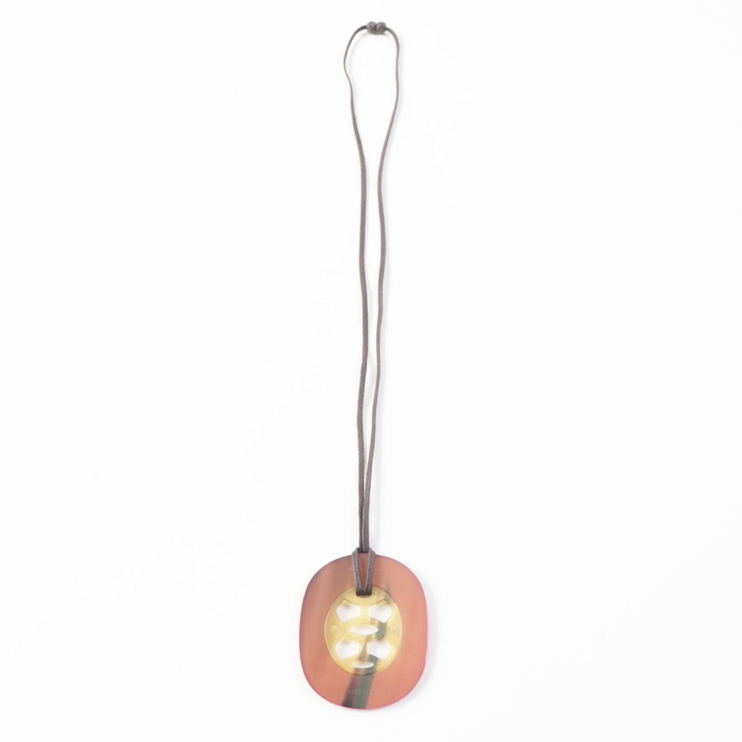 HERMES Necklace Buffalo Horn Lacquer Leather pink Lift GM