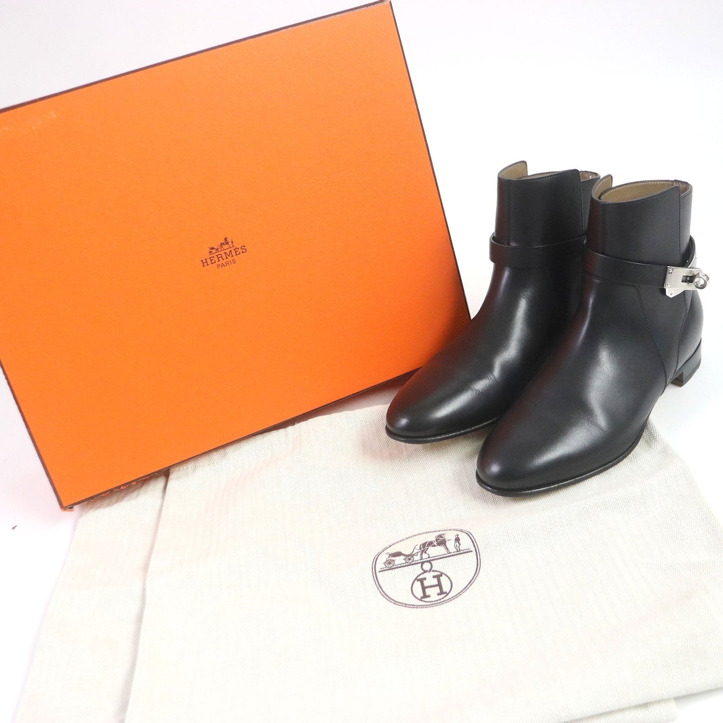 HERMES short boots H162133Z Main: Leather black Neo Women 36.5 Used