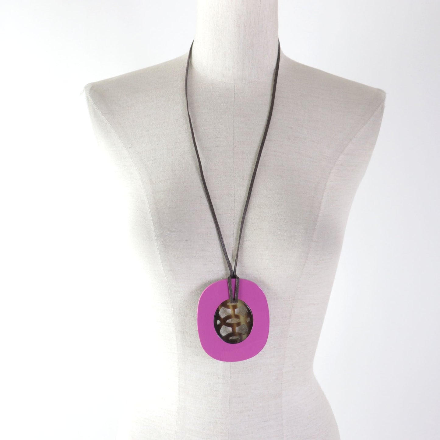 HERMES Necklace Buffalo horn Purple brown Lift GM