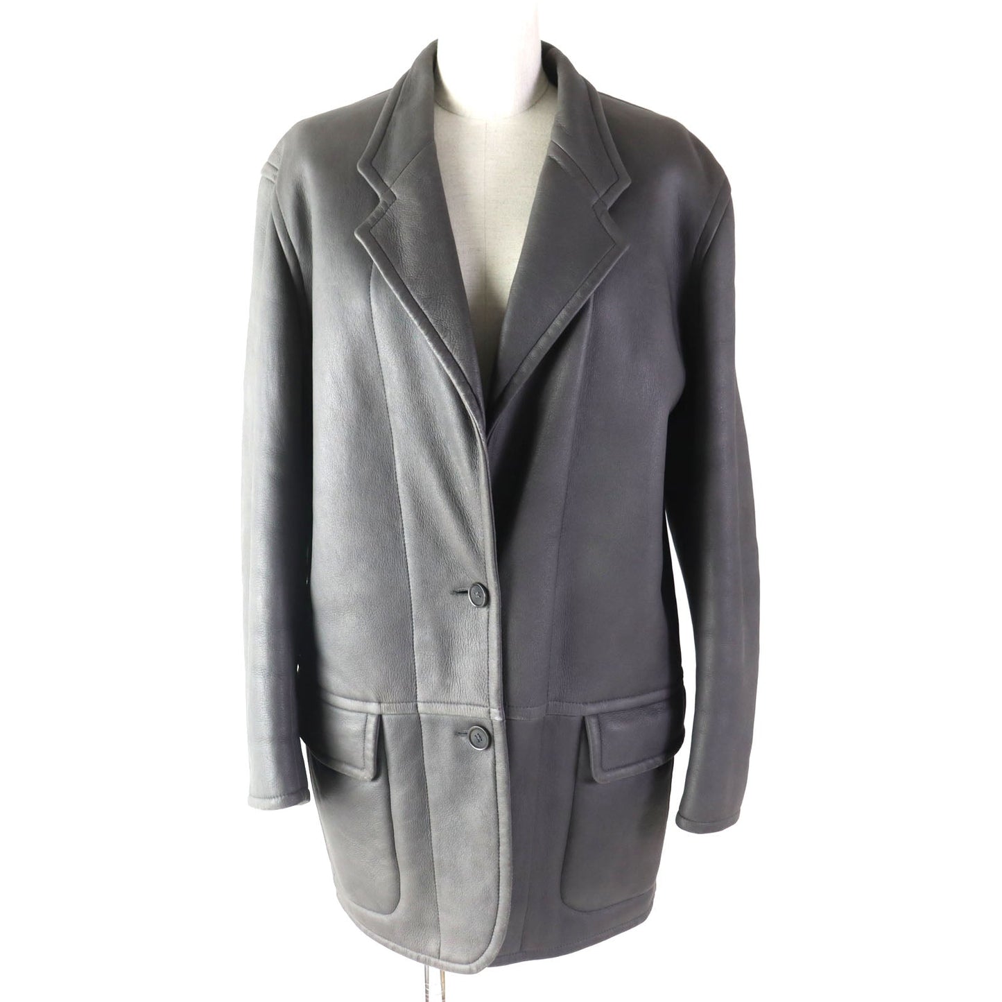 HERMES Mouton coat Main: Lamb leather gray Women 38 Used