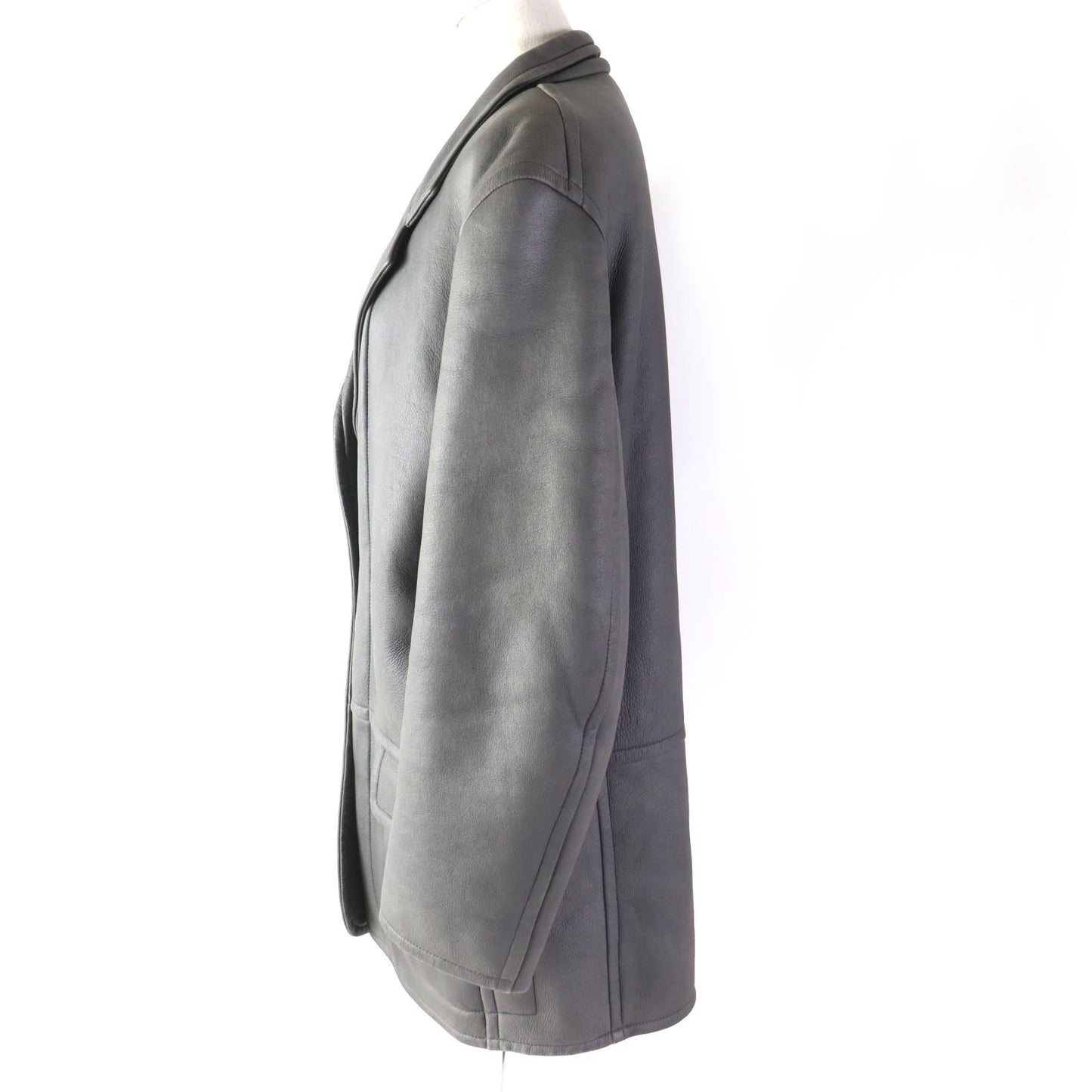 HERMES Mouton coat Main: Lamb leather gray Women 38 Used