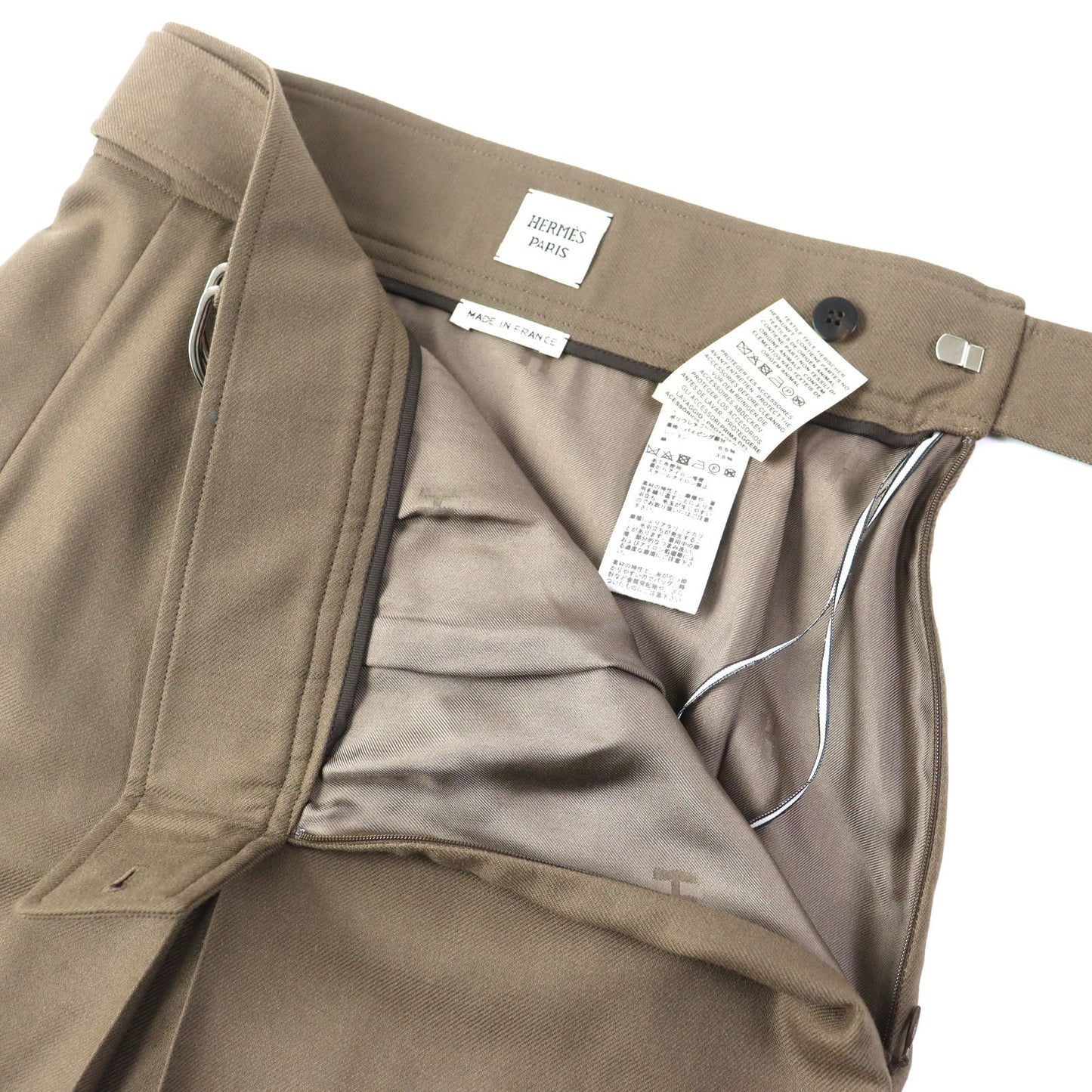 HERMES skirt 2H304DN wool khaki 34
