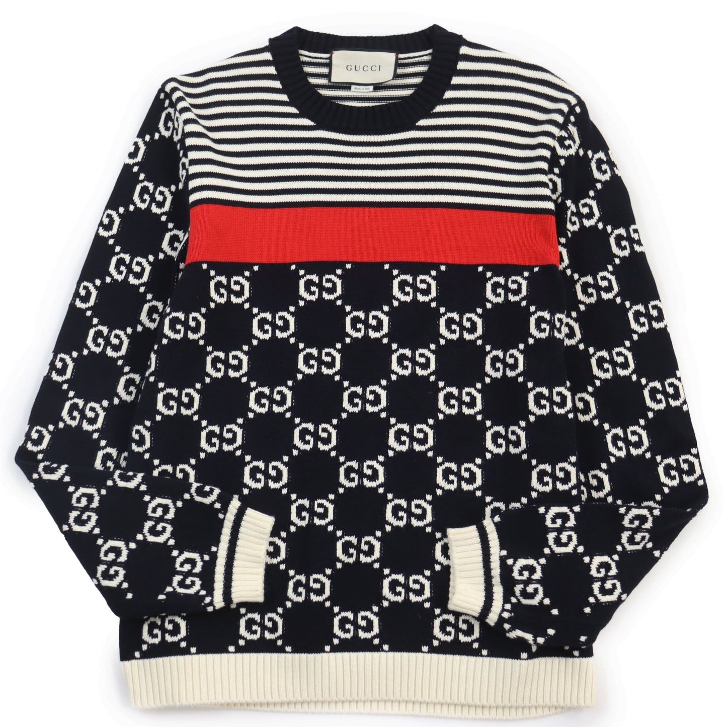 GUCCI sweater 496458 cotton Navy off-white M