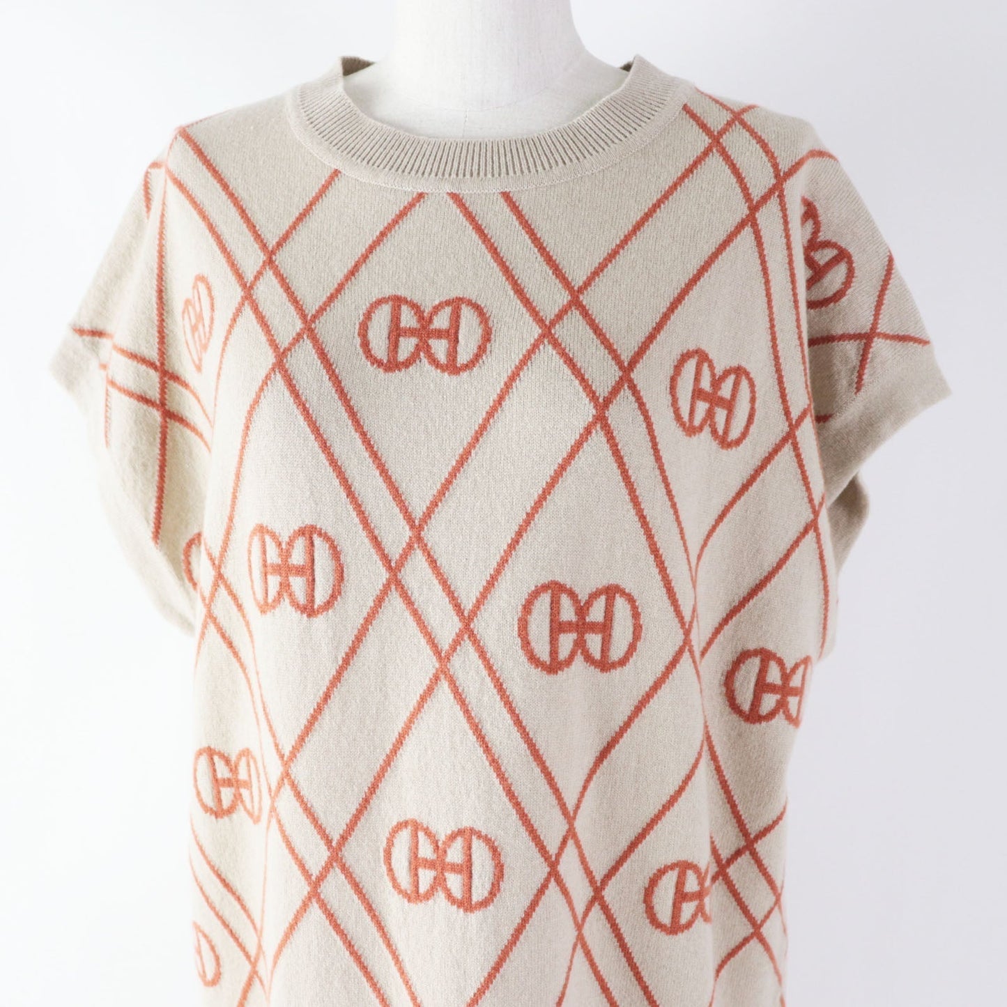 HERMES one piece cashmere Beige orange H Rond 42