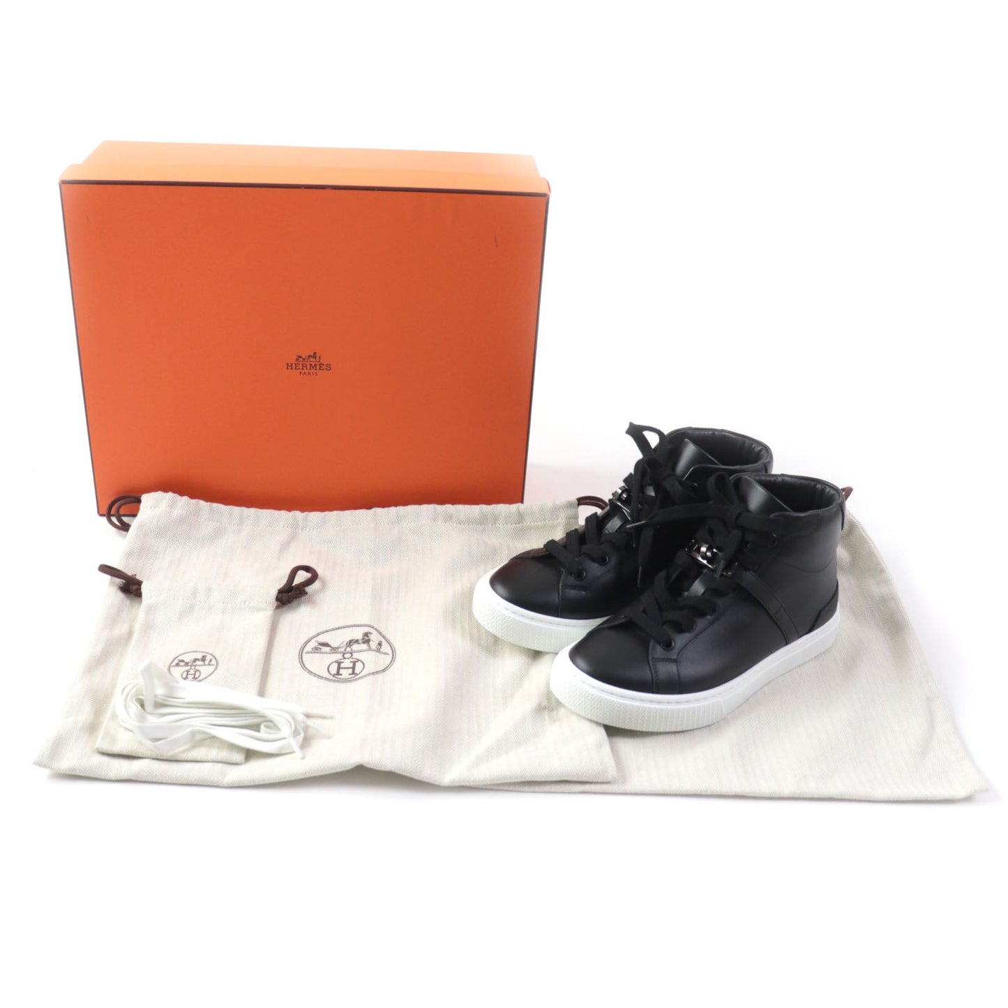 HERMES High cut sneakers 222183Z Main: Leather black Women 37.5 Used