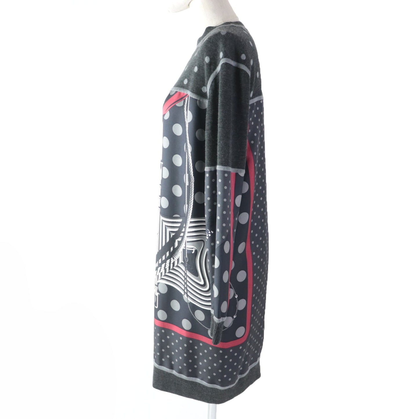 HERMES one piece silk gray Clic Clac a Pois 34
