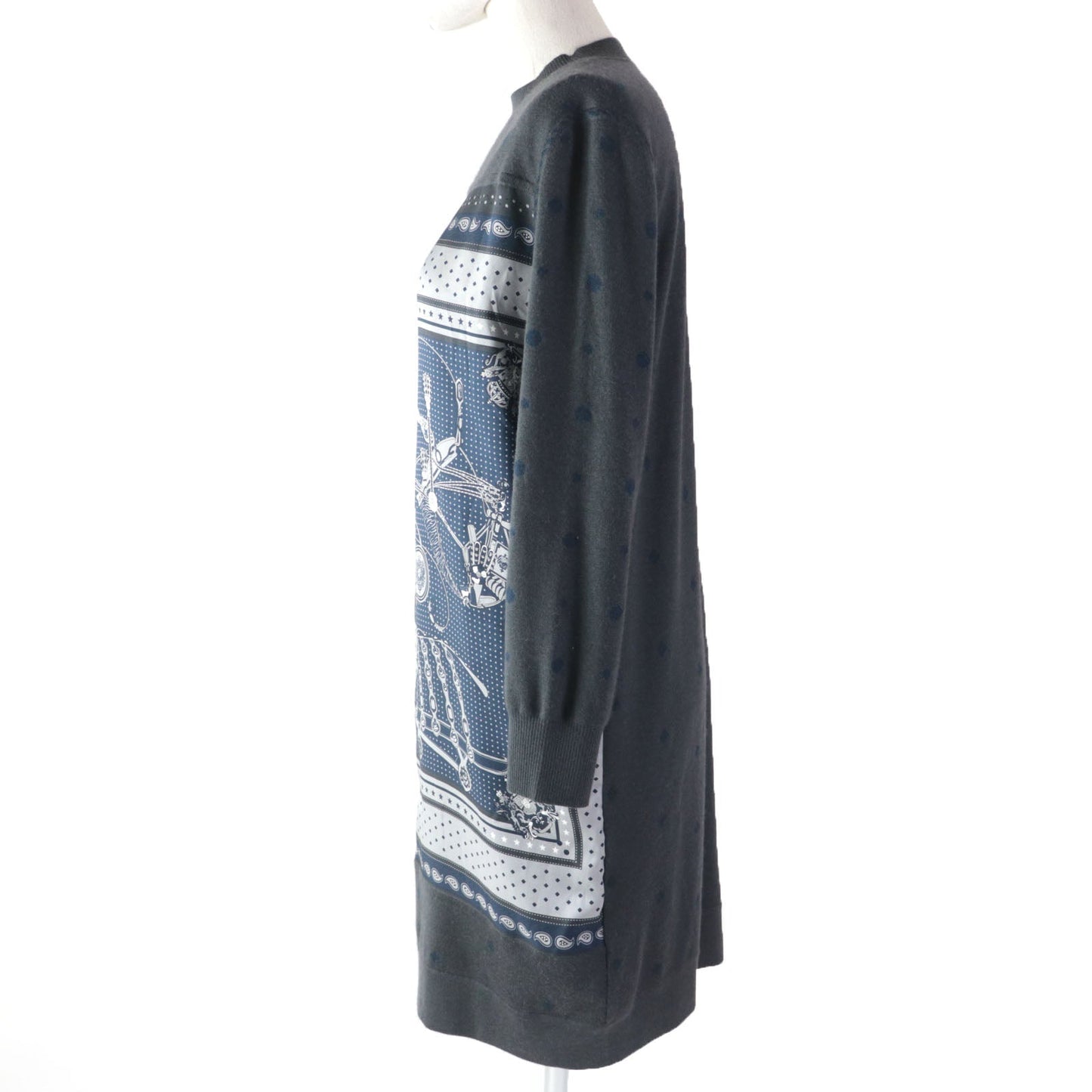 HERMES one piece 2H2825DS silk gray HARNAIS DE COUR Court harness 34