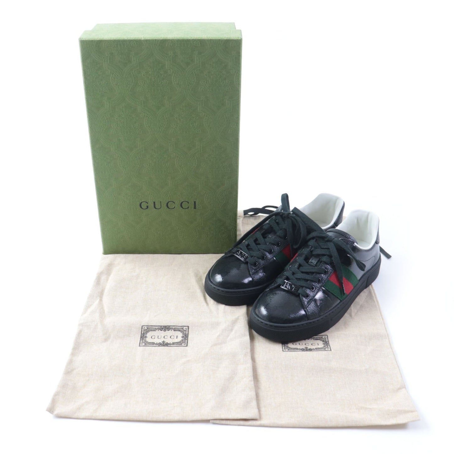 GUCCI Low cut sneakers 760774 Main: Leather black Ace Web stripe women's sneakers Women 35 Used