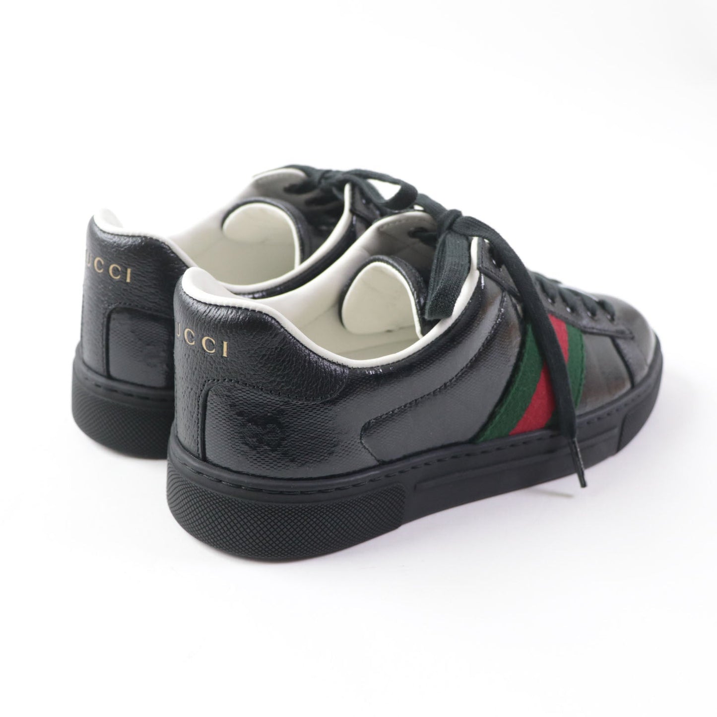 GUCCI Low cut sneakers 760774 Main: Leather black Ace Web stripe women's sneakers Women 35 Used