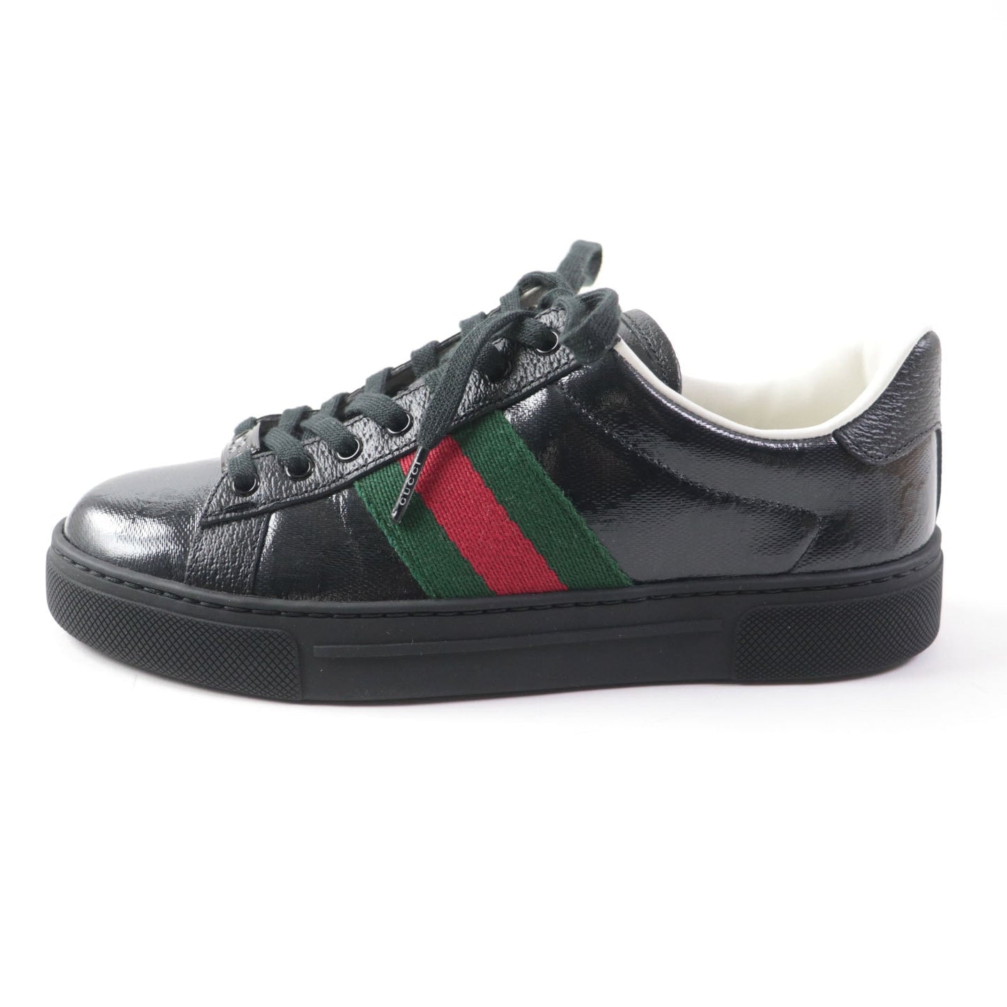 GUCCI Low cut sneakers 760774 Main: Leather black Ace Web stripe women's sneakers Women 35 Used