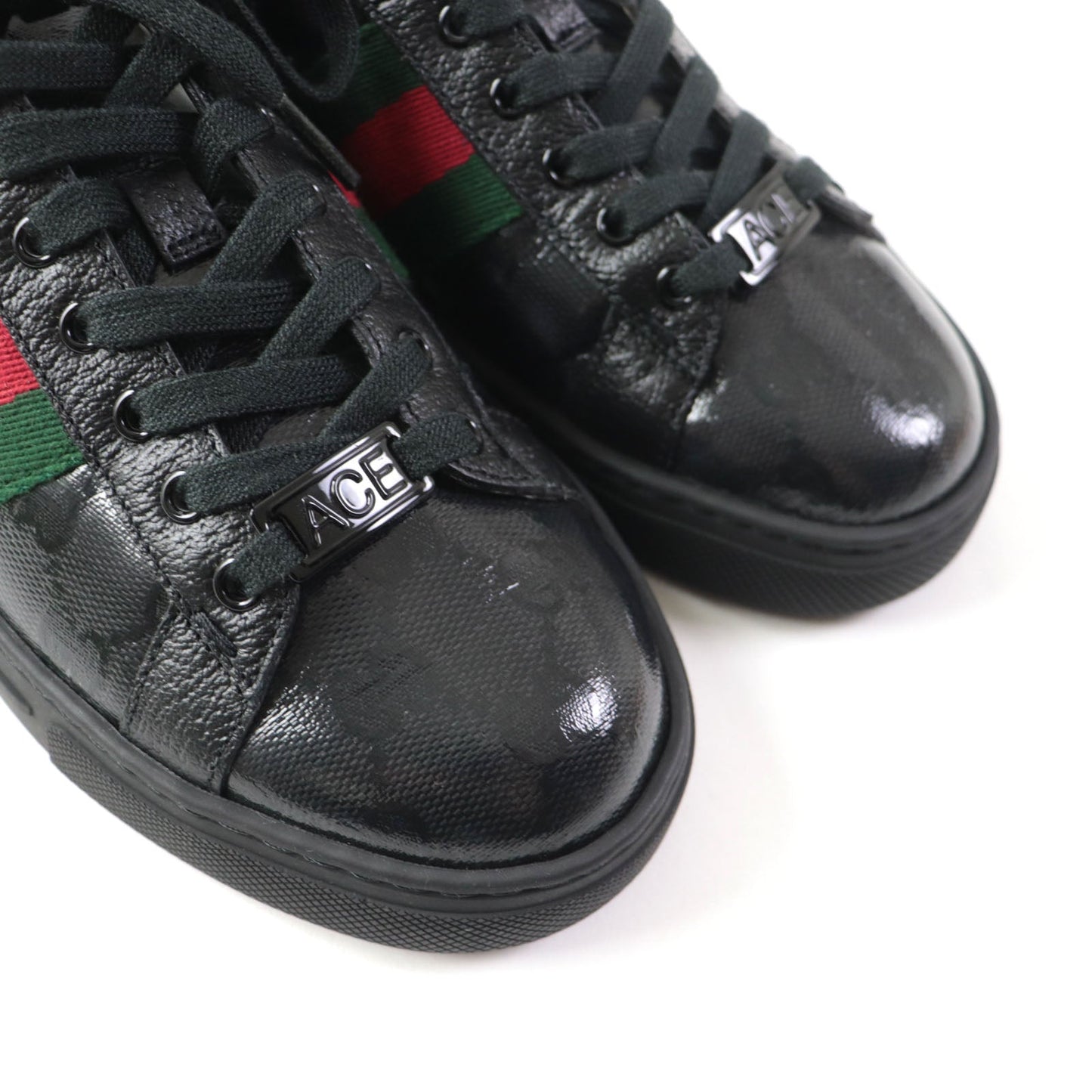 GUCCI Low cut sneakers 760774 Main: Leather black Ace Web stripe women's sneakers Women 35 Used