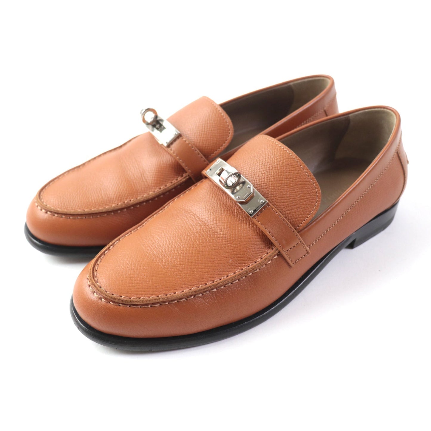 HERMES loafers leather Brown Moccasin Destan 35.5