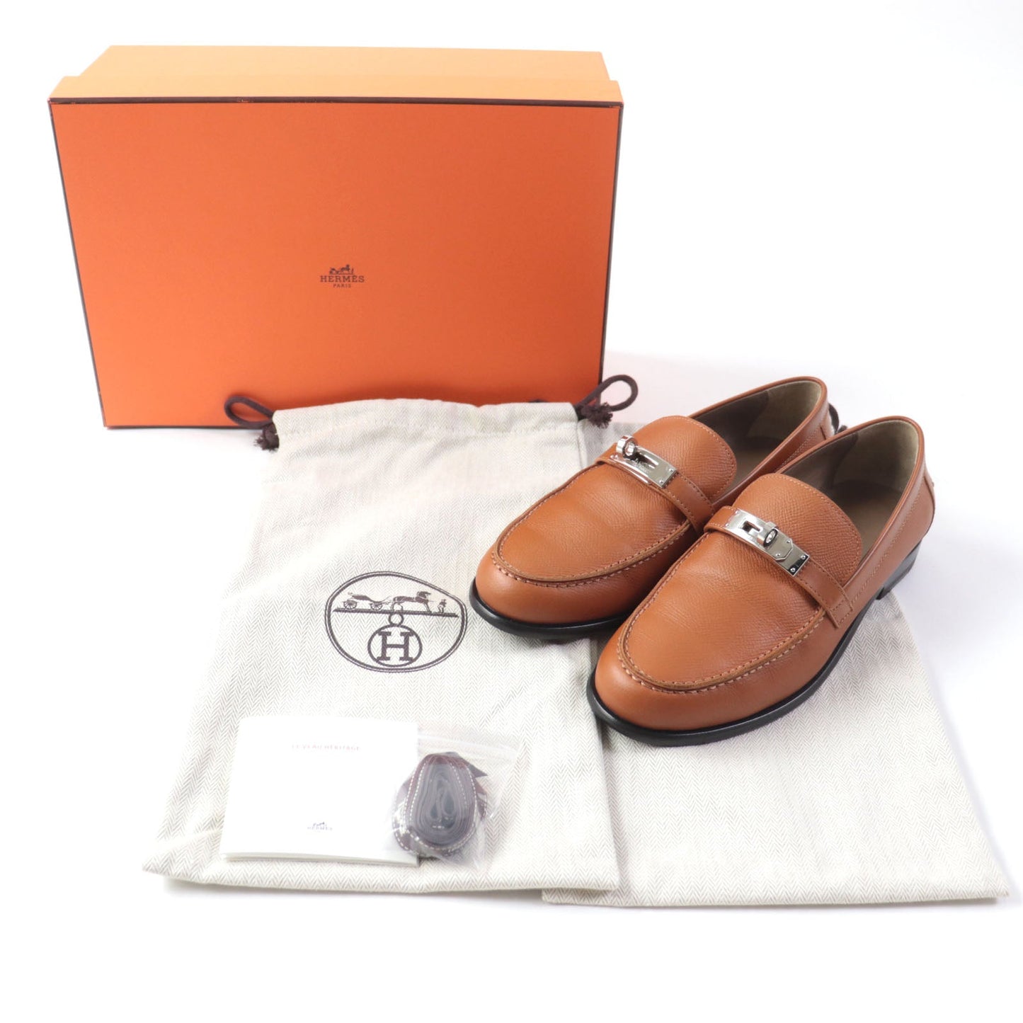 HERMES loafers leather Brown Moccasin Destan 35.5