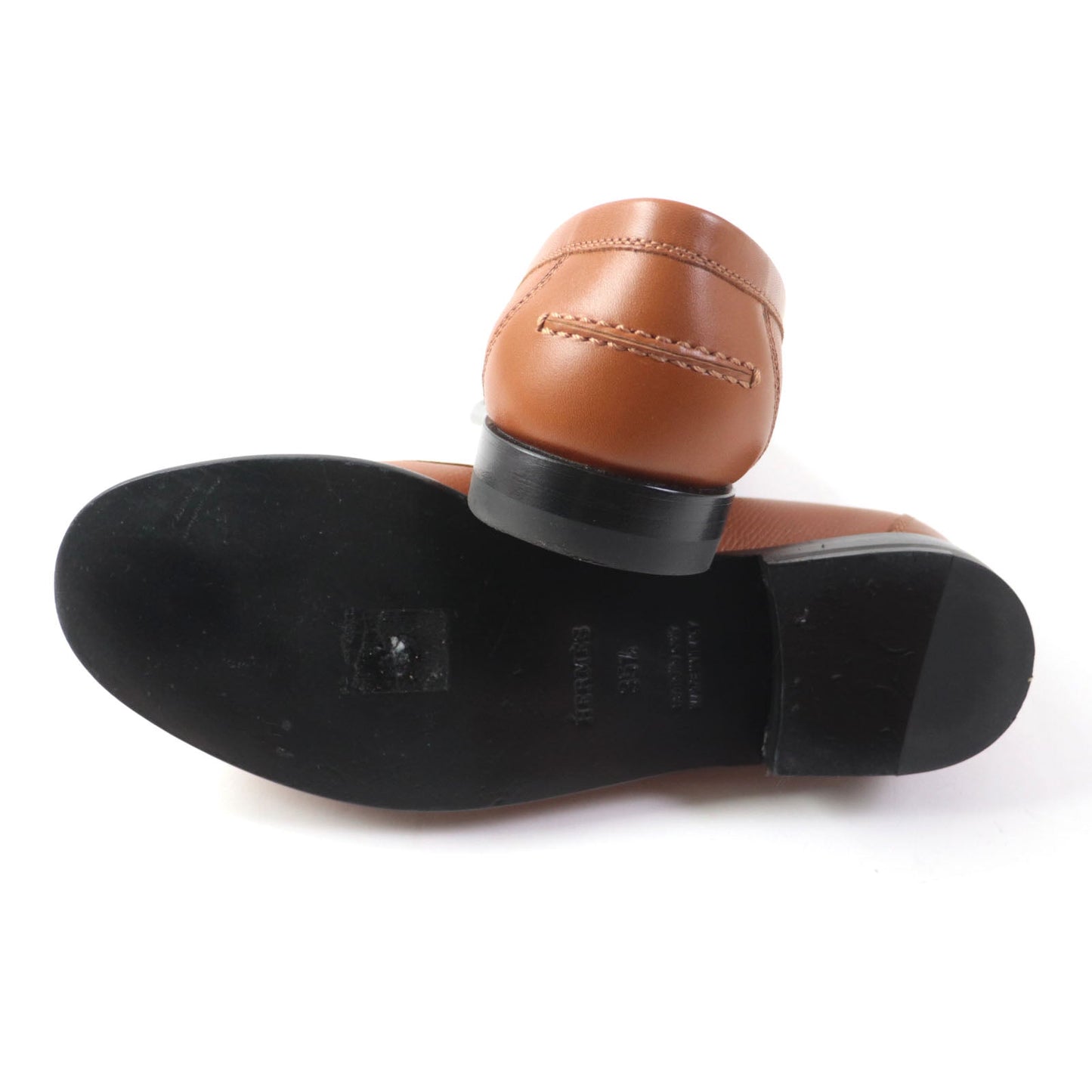 HERMES loafers leather Brown Moccasin Destan 35.5