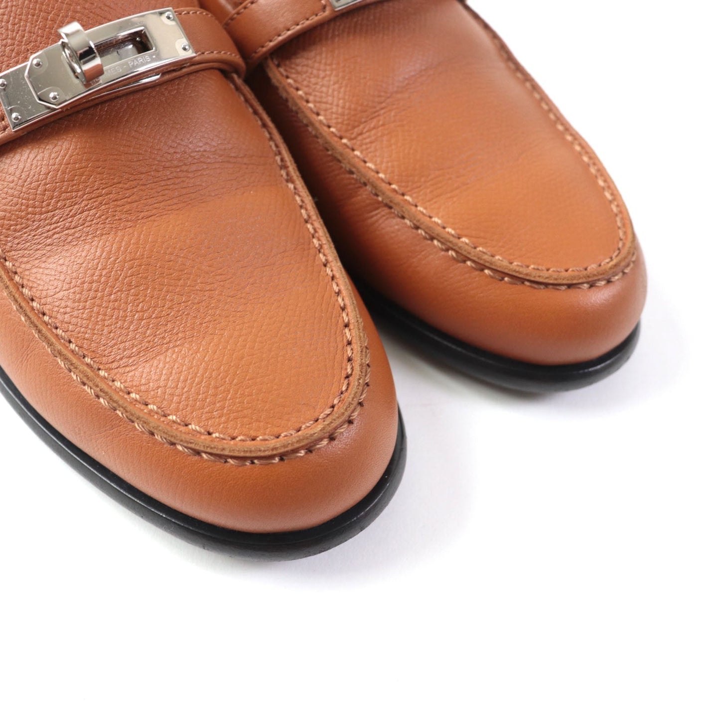 HERMES loafers leather Brown Moccasin Destan 35.5