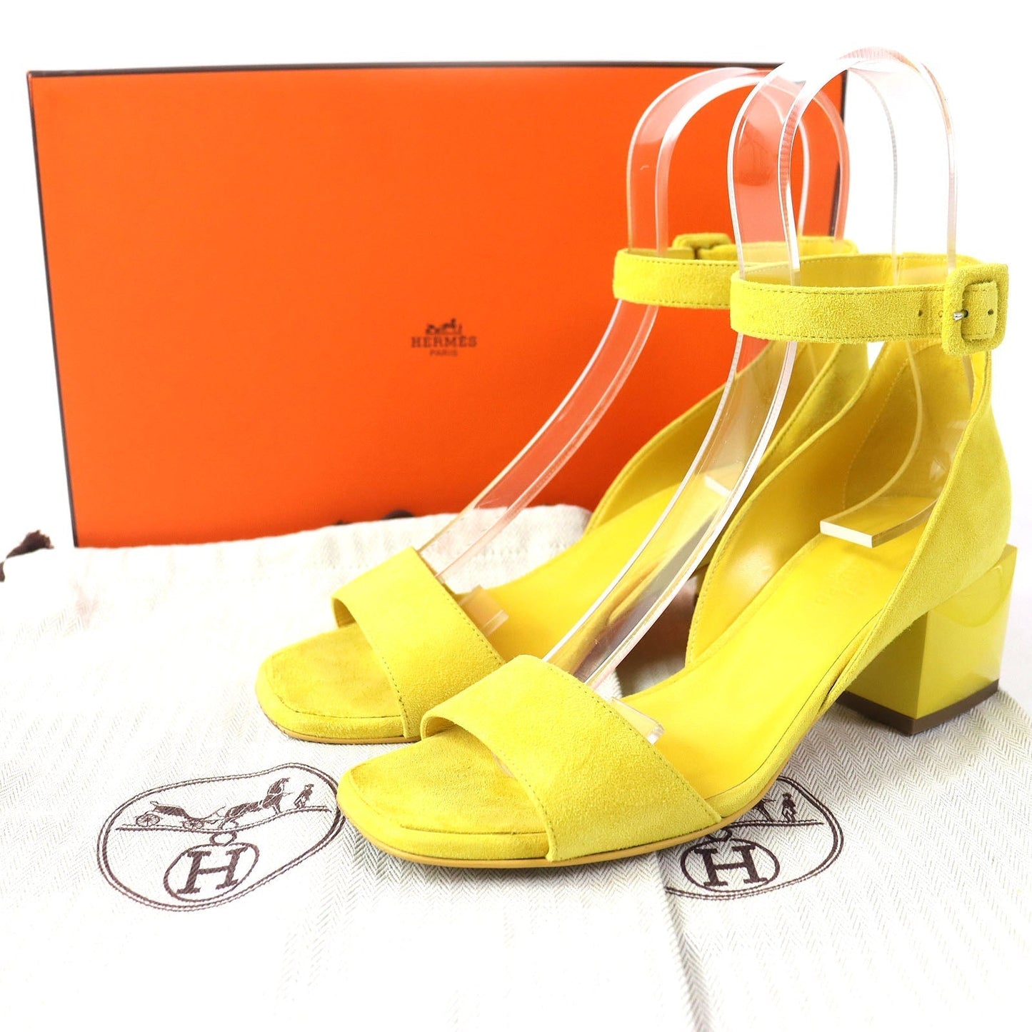 HERMES Sandals 211054Z Suede leather yellow Choc 36