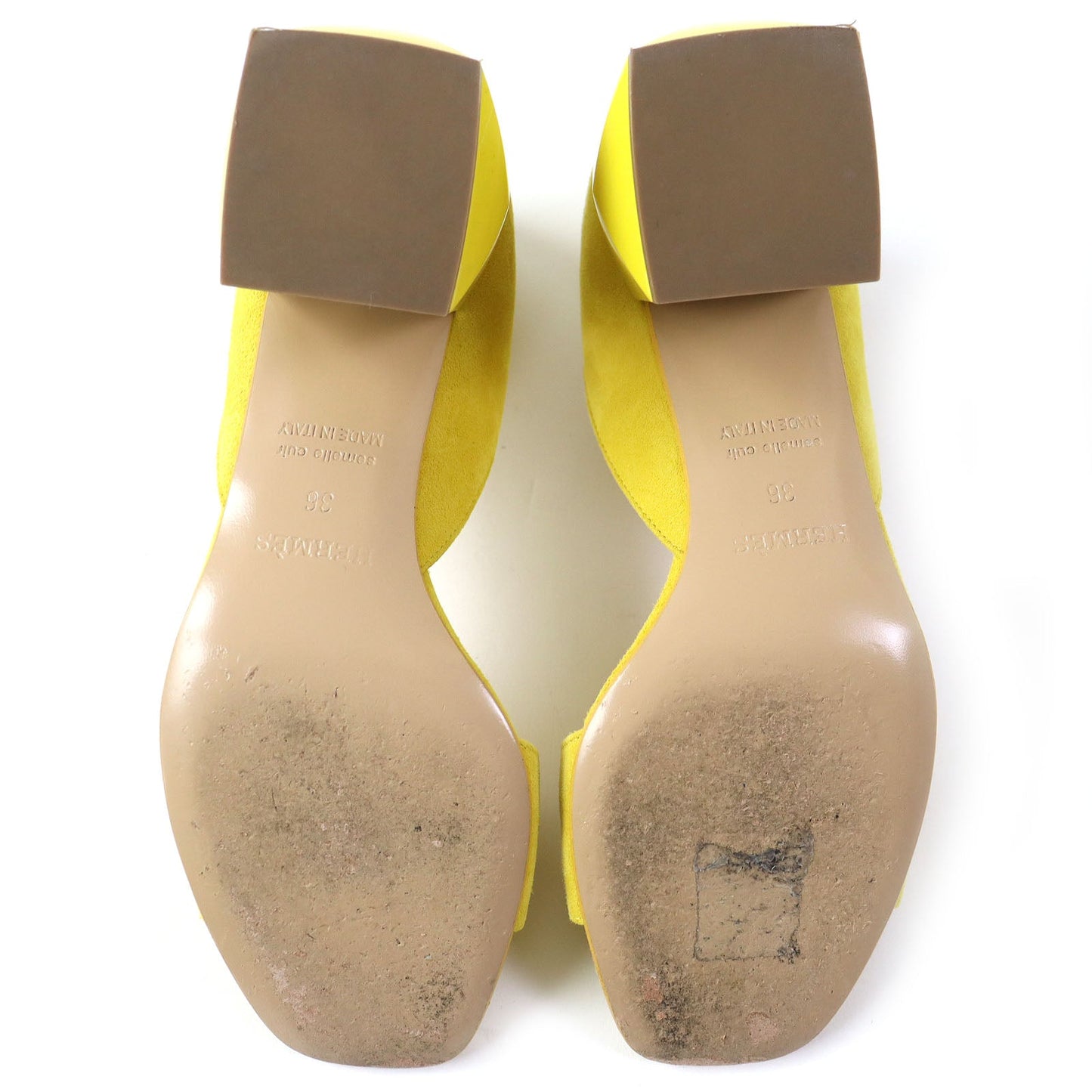 HERMES Sandals 211054Z Suede leather yellow Choc 36